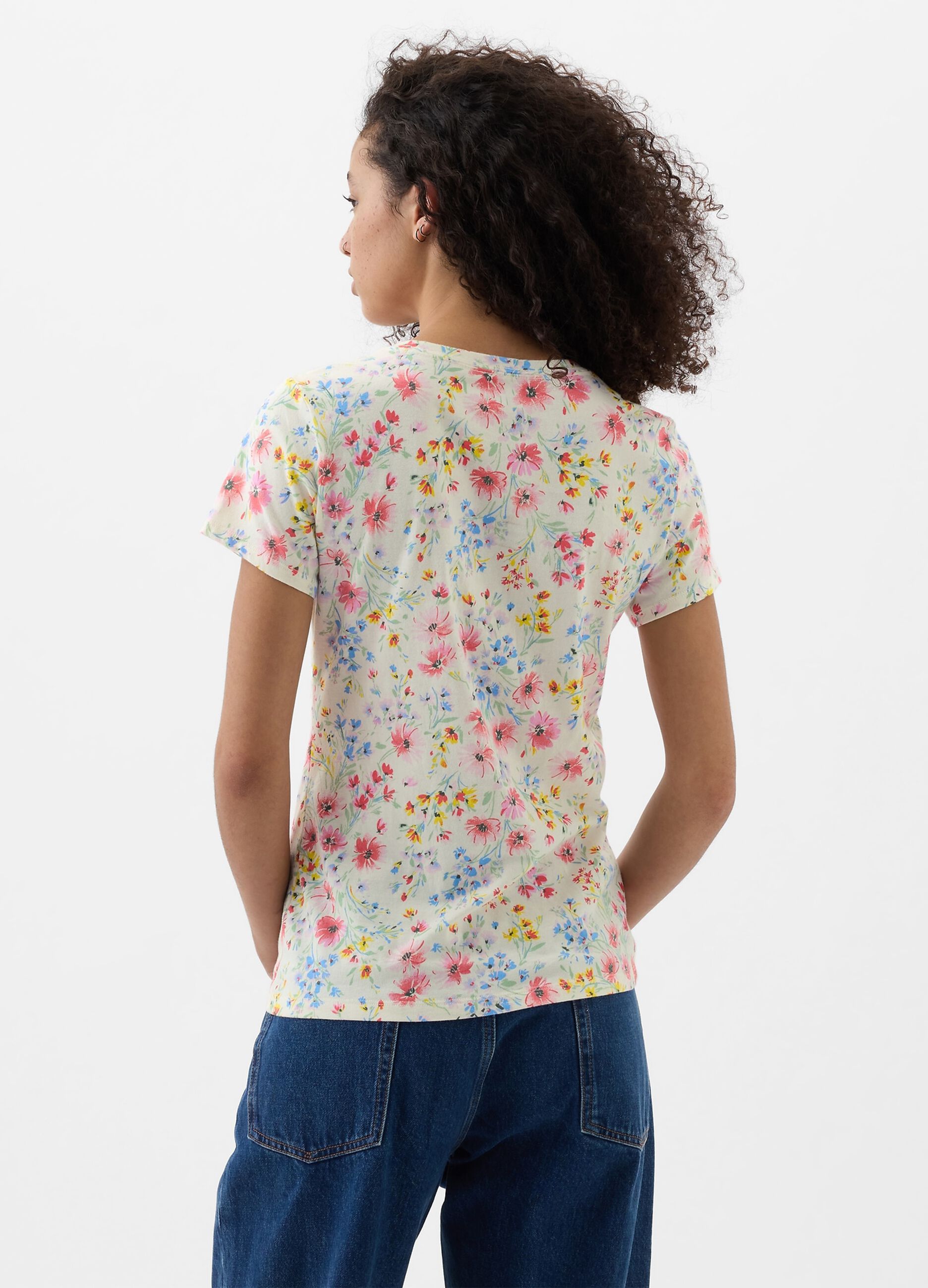 T-shirt floreale con stampa logo