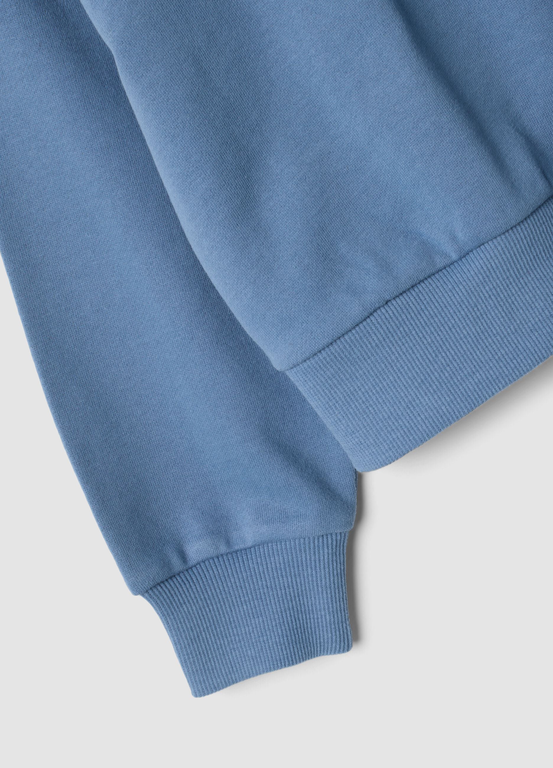 Blue pure cotton sweatshirt with ruffles and crew neck
