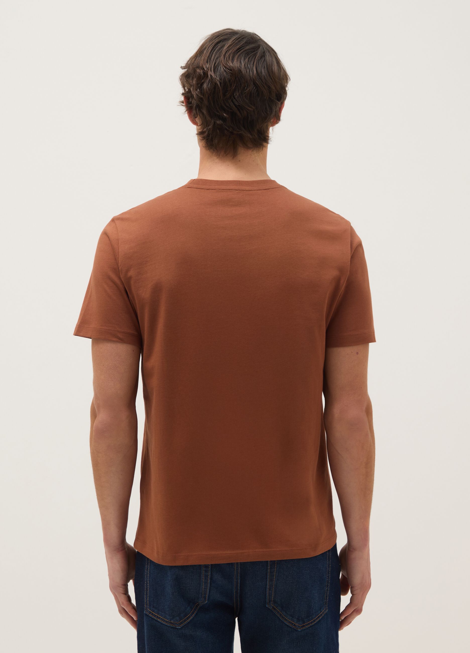 Regular fit brown pure cotton t-shirt