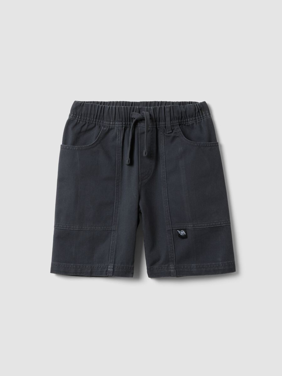 Blue pure cotton shorts with elasticated waist for boys, comfort fit_0