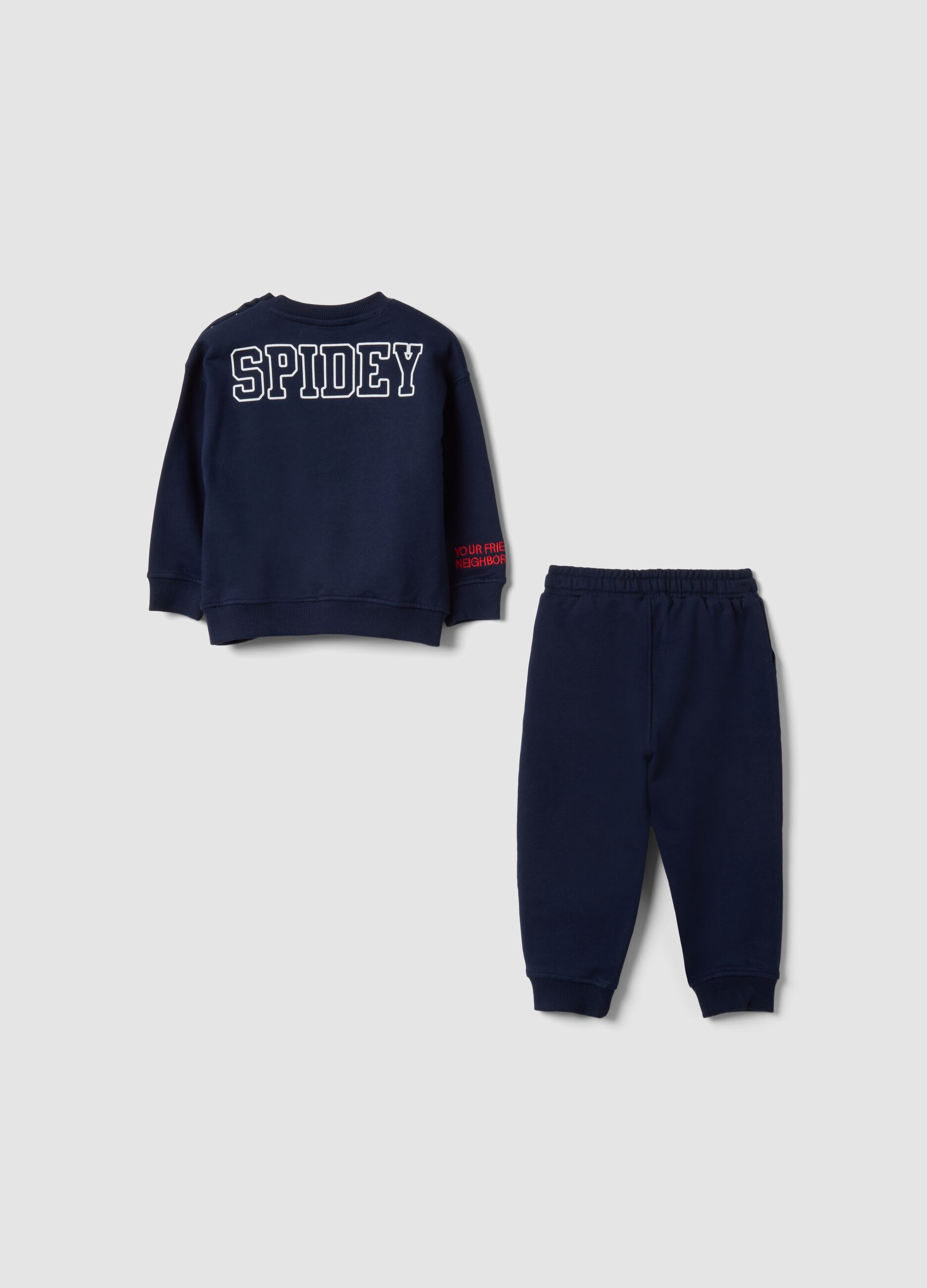 Blue oversized pure cotton jogging set with Spidey print for baby boy