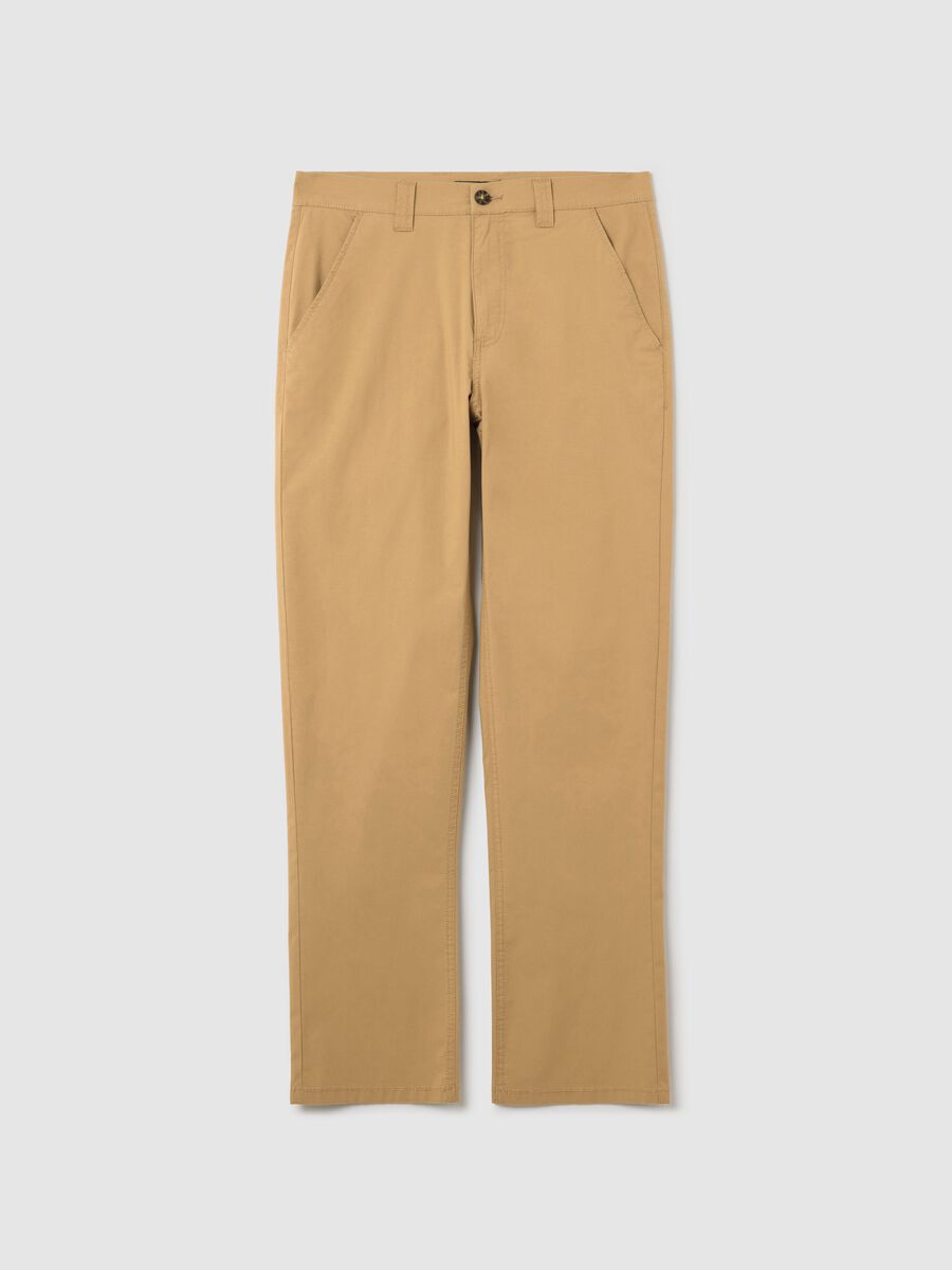 Beige chino trousers in stretch cotton with pockets_4