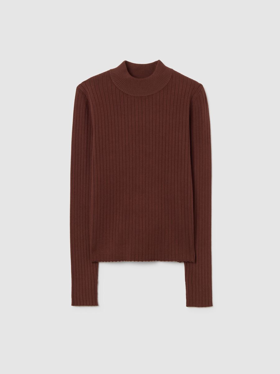 Brown high-neck sweater in viscose and polyamide blend_4