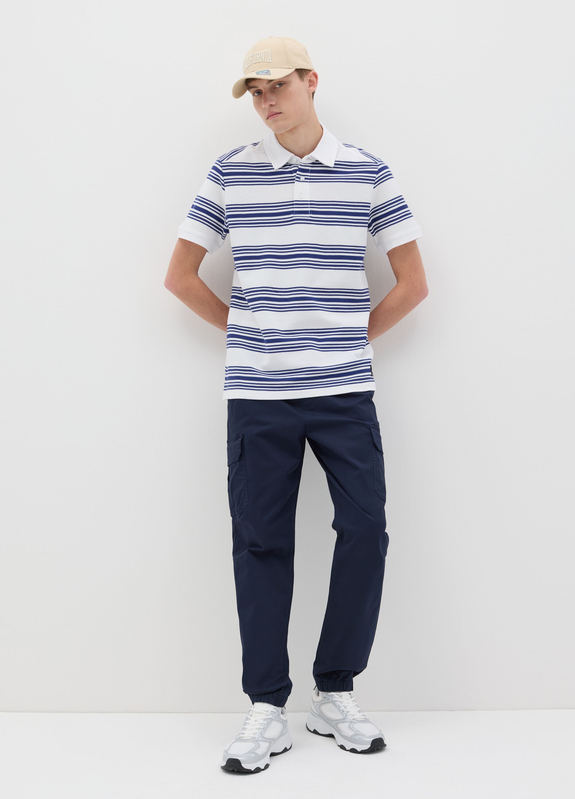 Blue cargo joggers with drawstring