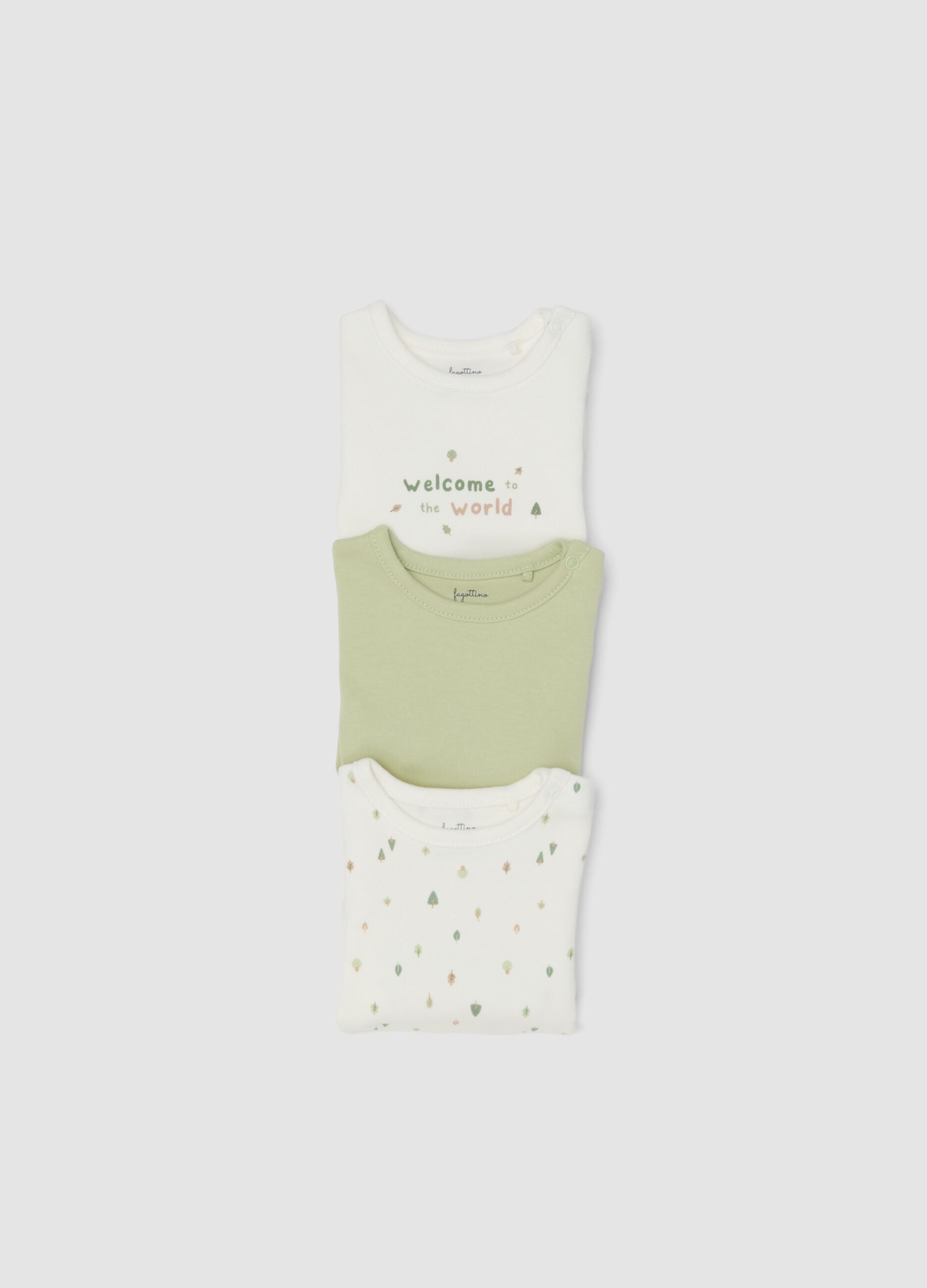 Tripack di body multicolor in puro cotone organico con stampa per neonato