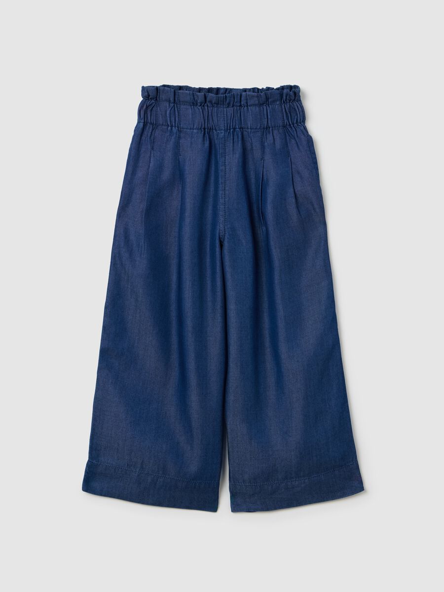 Blue wide-leg trousers in Lyocell_0