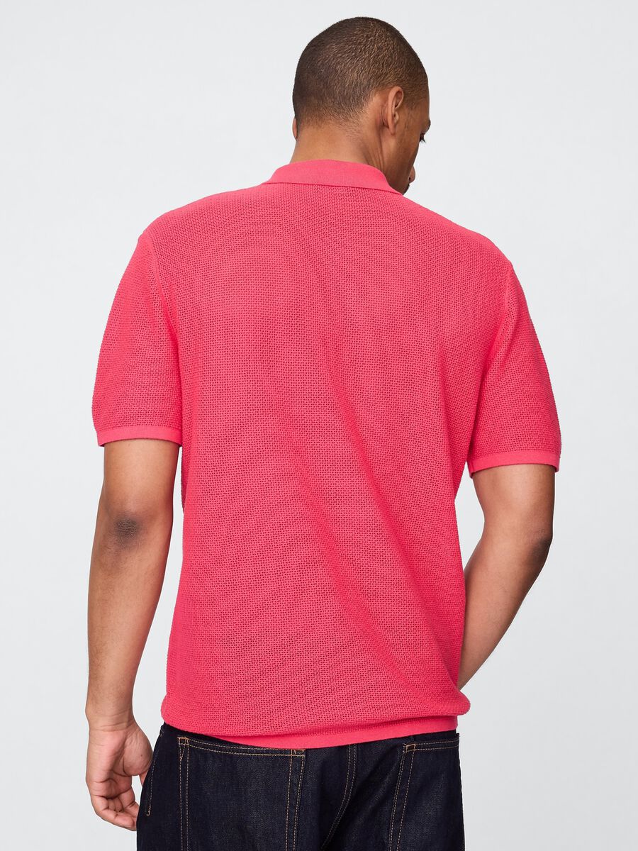 Pink Short Sleeve Polo in Textured Fabric_2