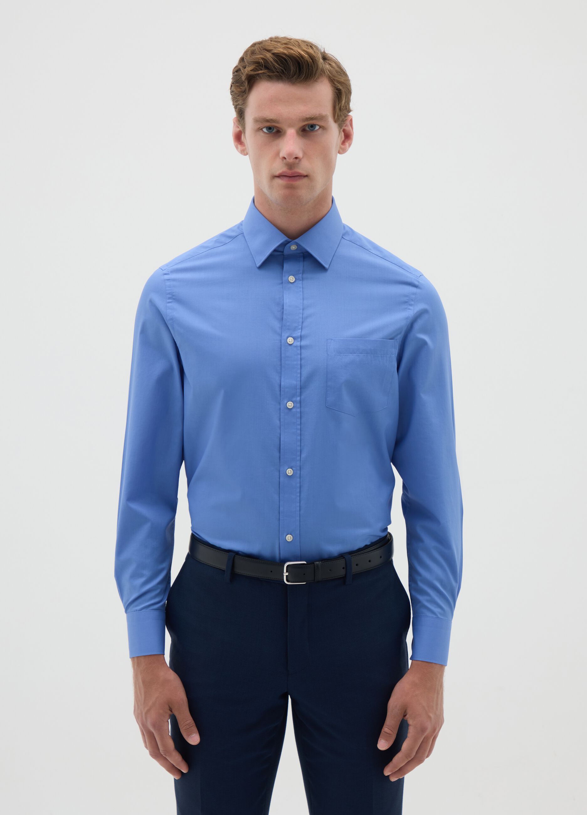 Men's Blue Cotton Blend Easy Iron Shirt