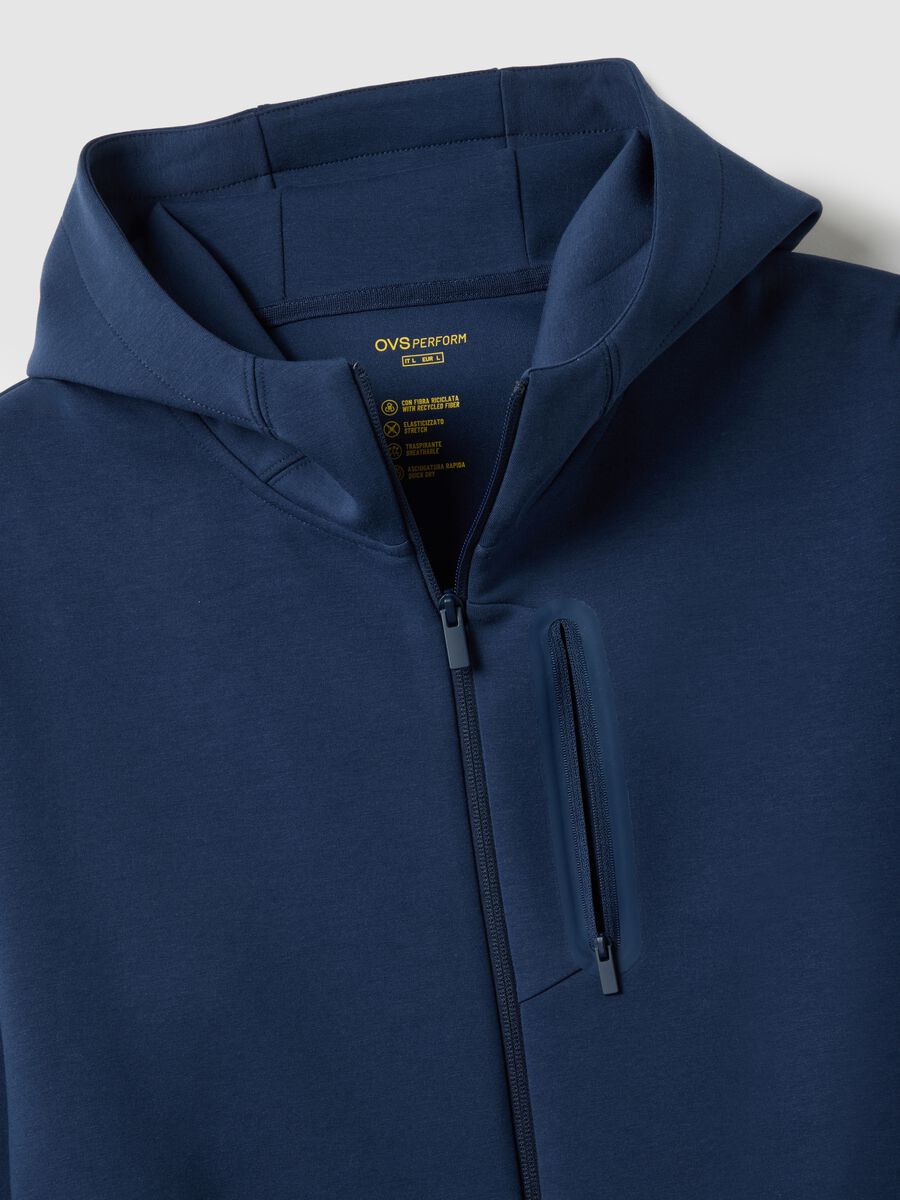 Blue Regular Fit Hooded Sweatshirt with Front Zip Neck_5