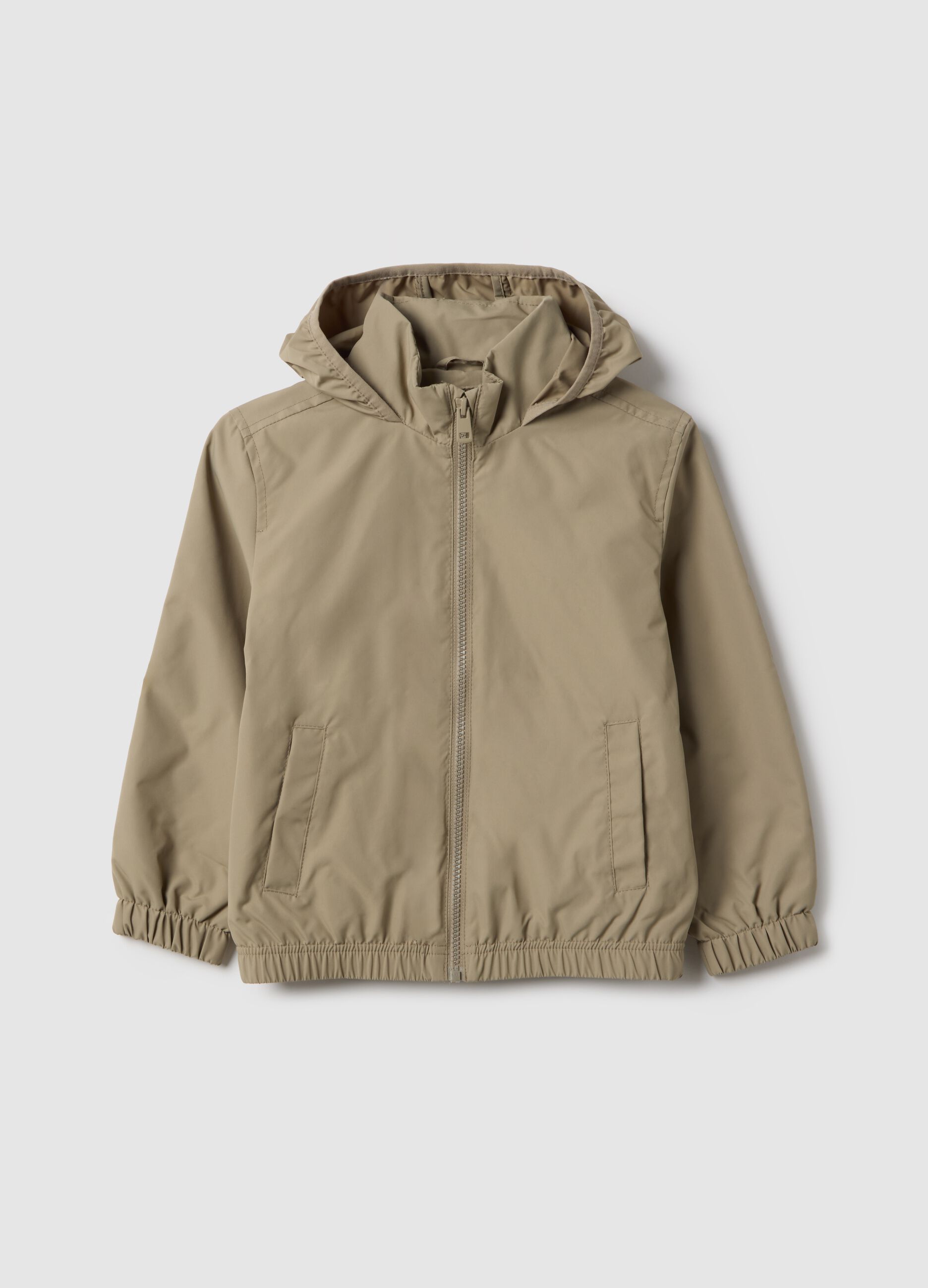 Boys' beige regular fit jacket with full zip and hood