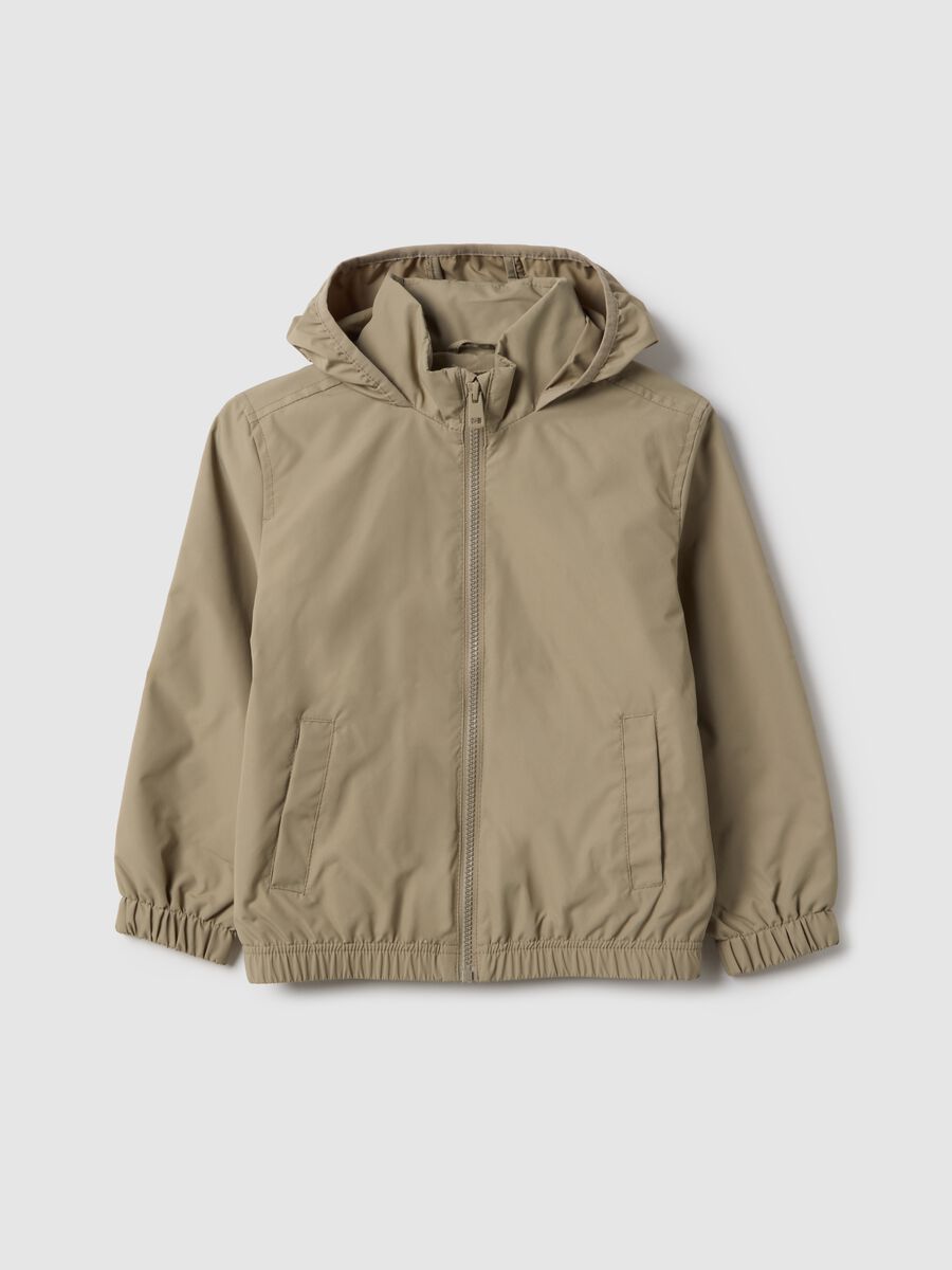 Boys' beige regular fit jacket with full zip and hood_0