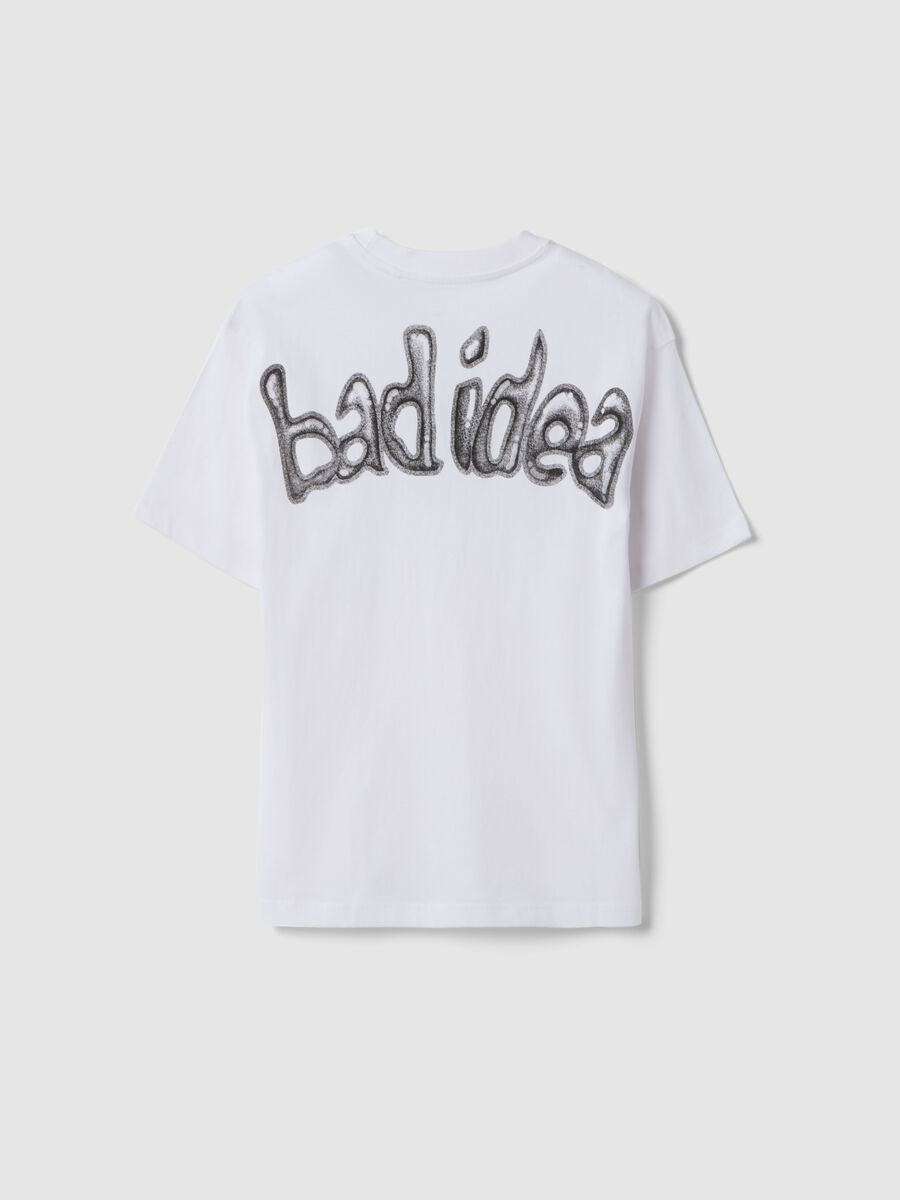 T-shirt in puro cotone bianco da ragazzo oversize fit con stampa_4