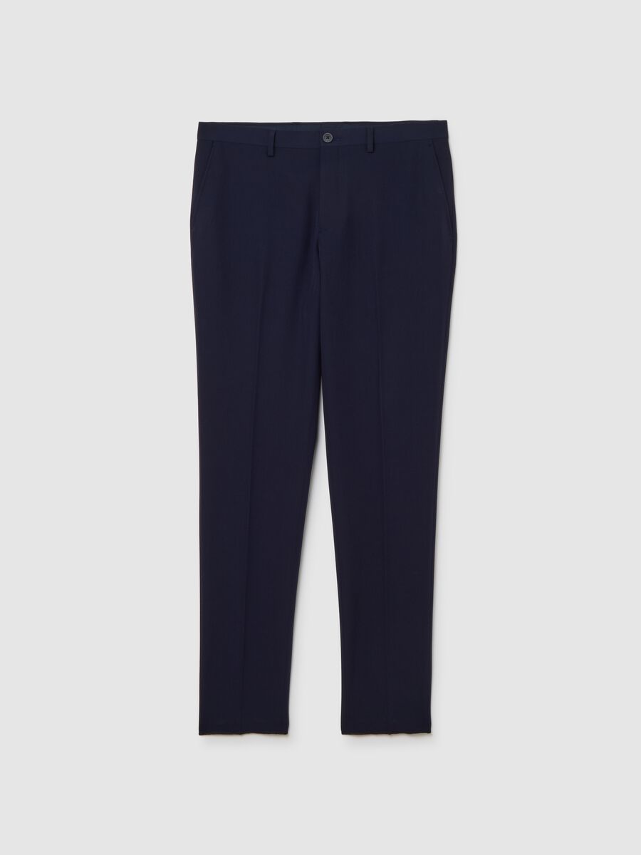 Blue Stretch Fabric Slim Fit Trousers_4