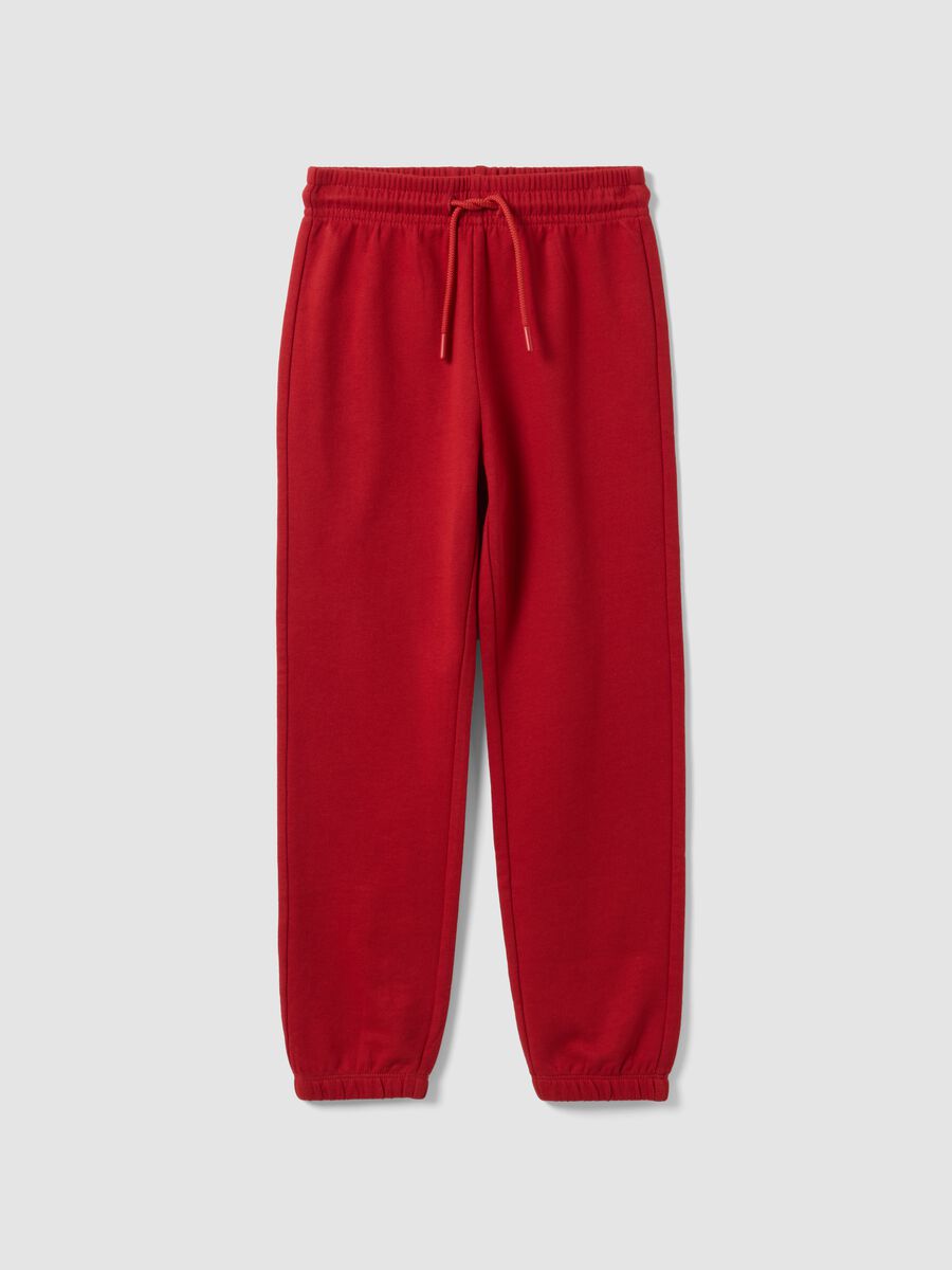 Jogger rosso in puro cotone organico regular fit per bambino_0