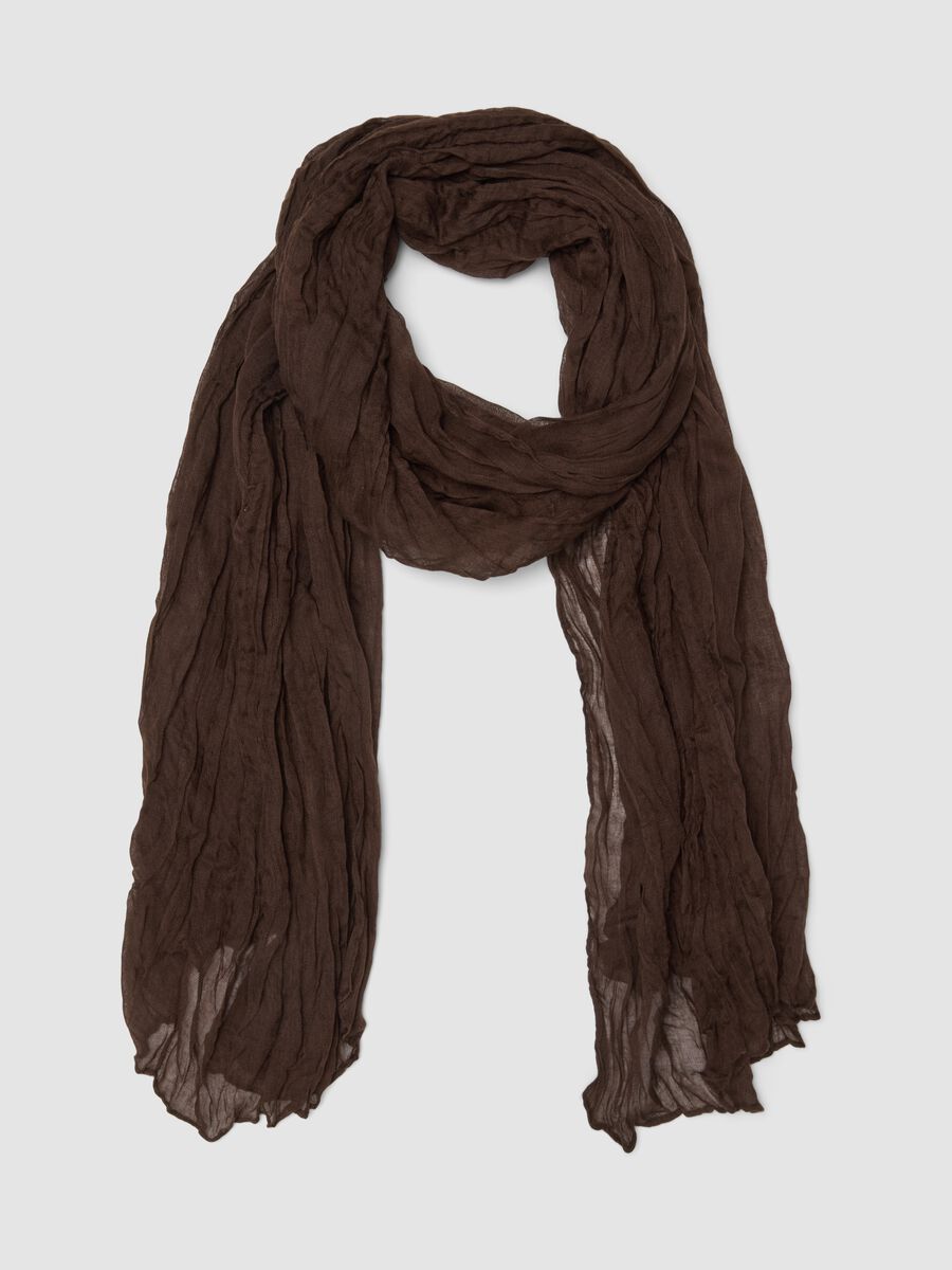 Semi-sheer crinkle-effect brown scarf_0