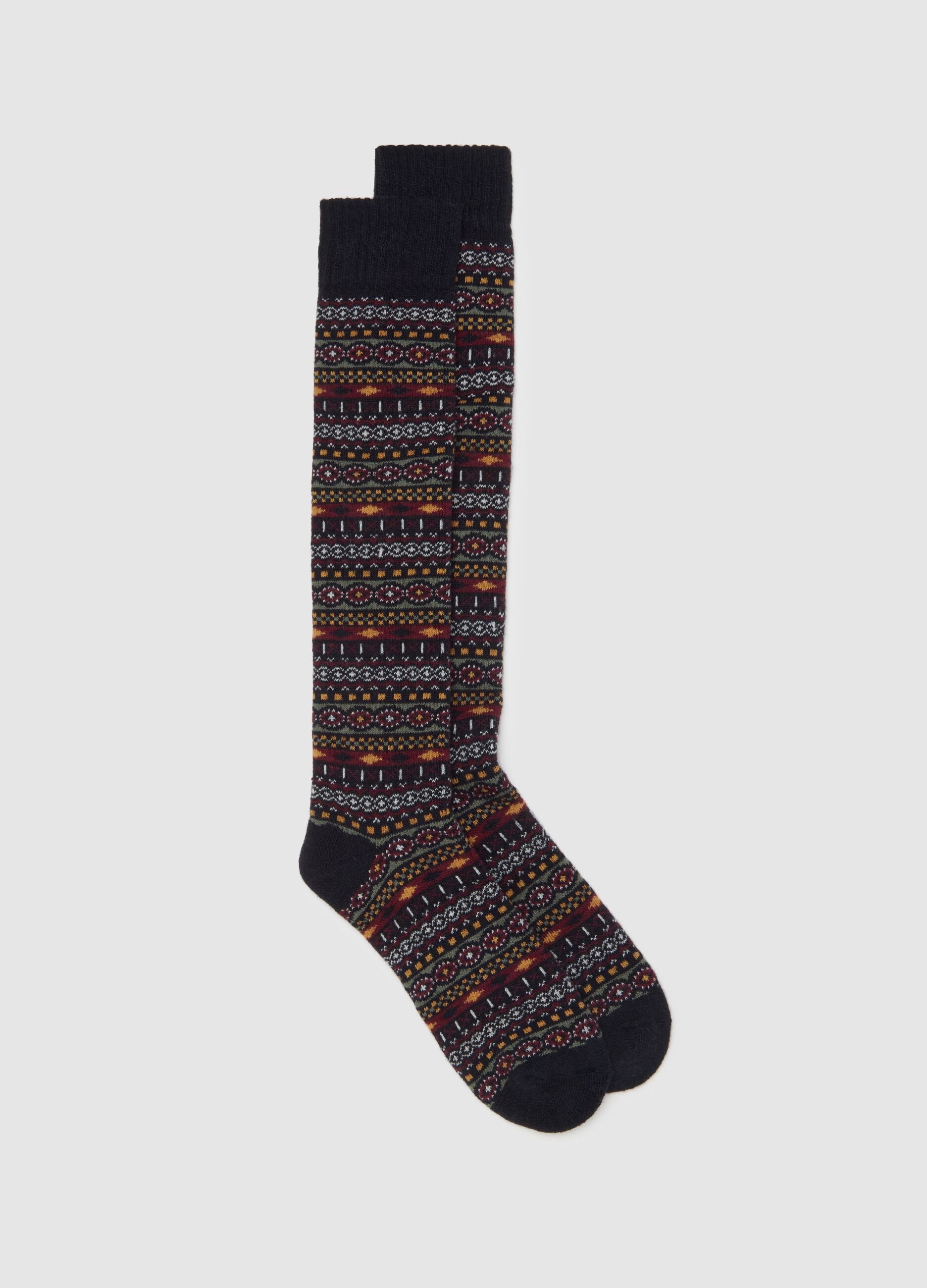 Multicoloured long socks in cotton and wool blend