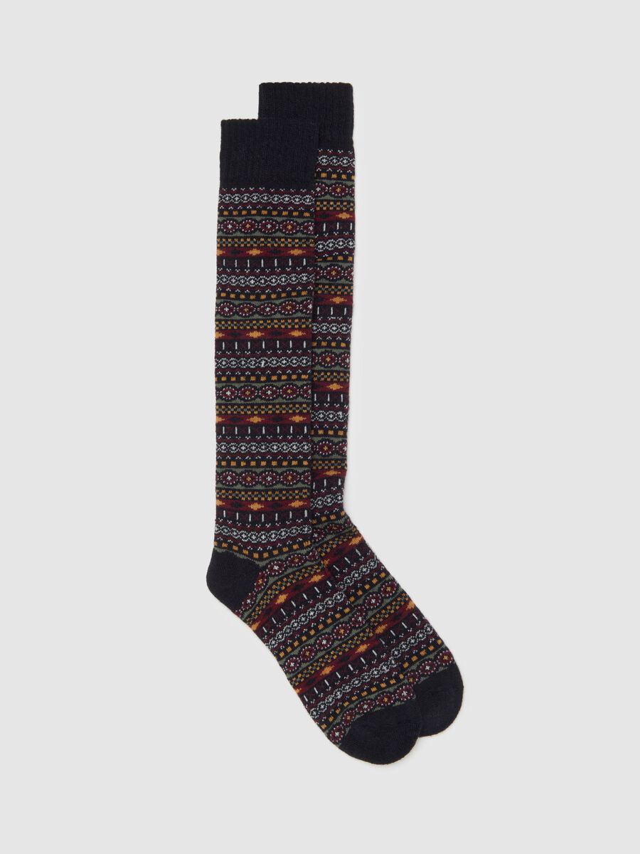 Multicoloured long socks in cotton and wool blend_0