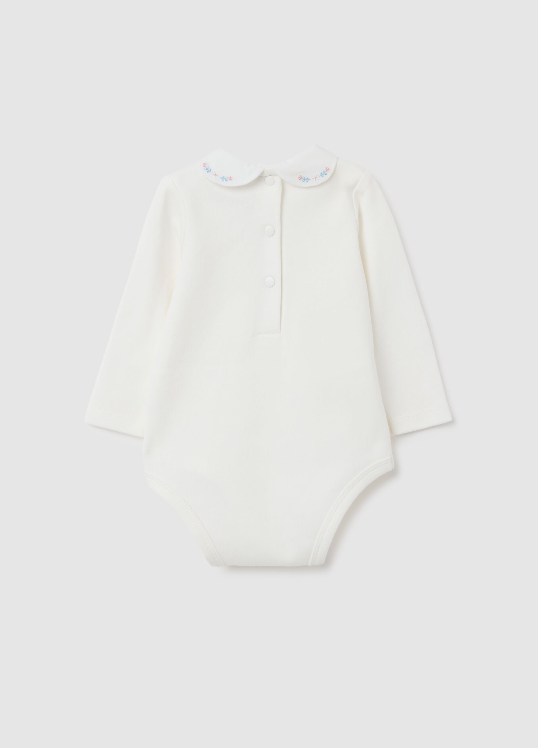 White pure cotton baby bodysuit with collar