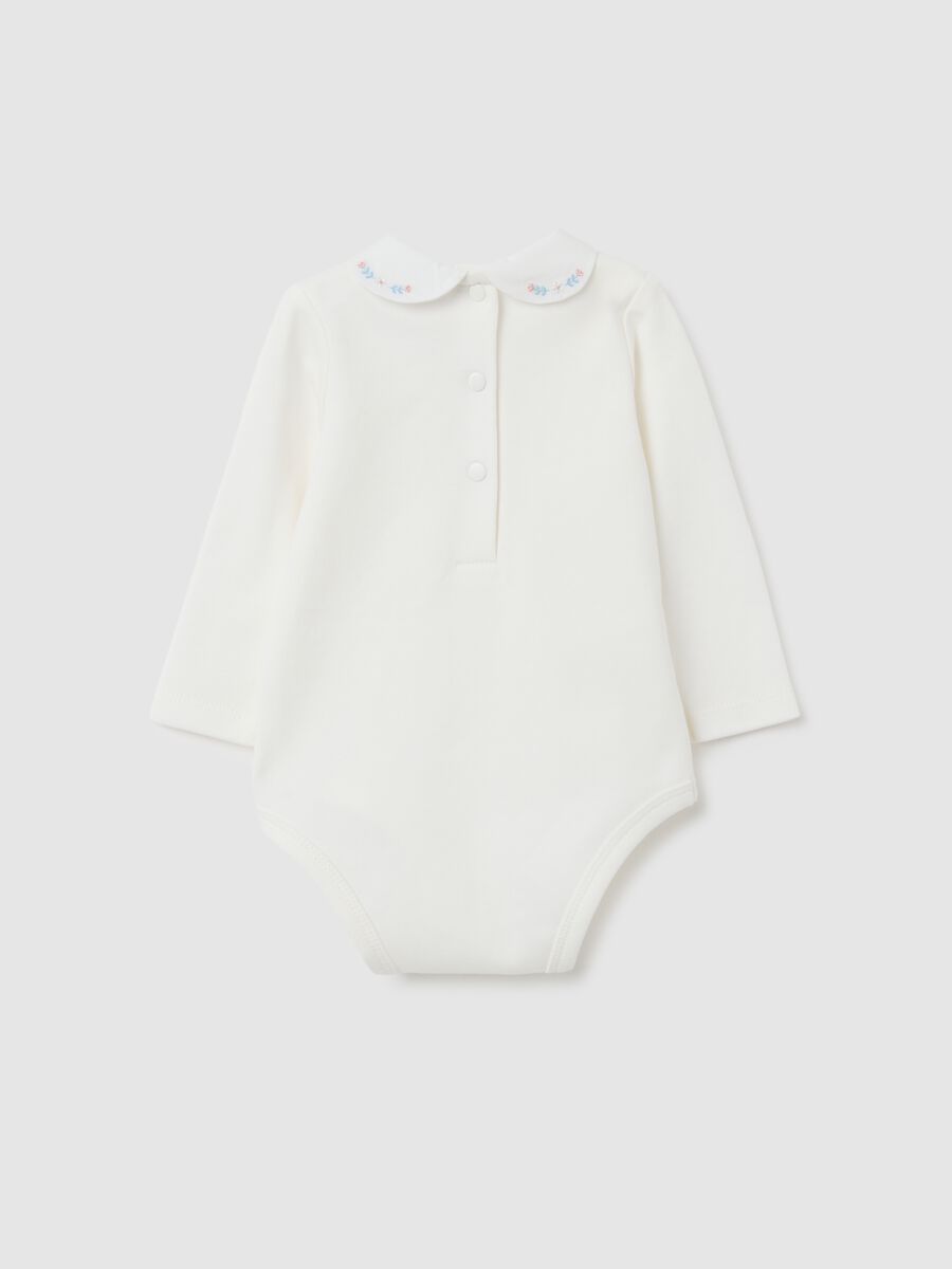 White pure cotton baby bodysuit with collar_1