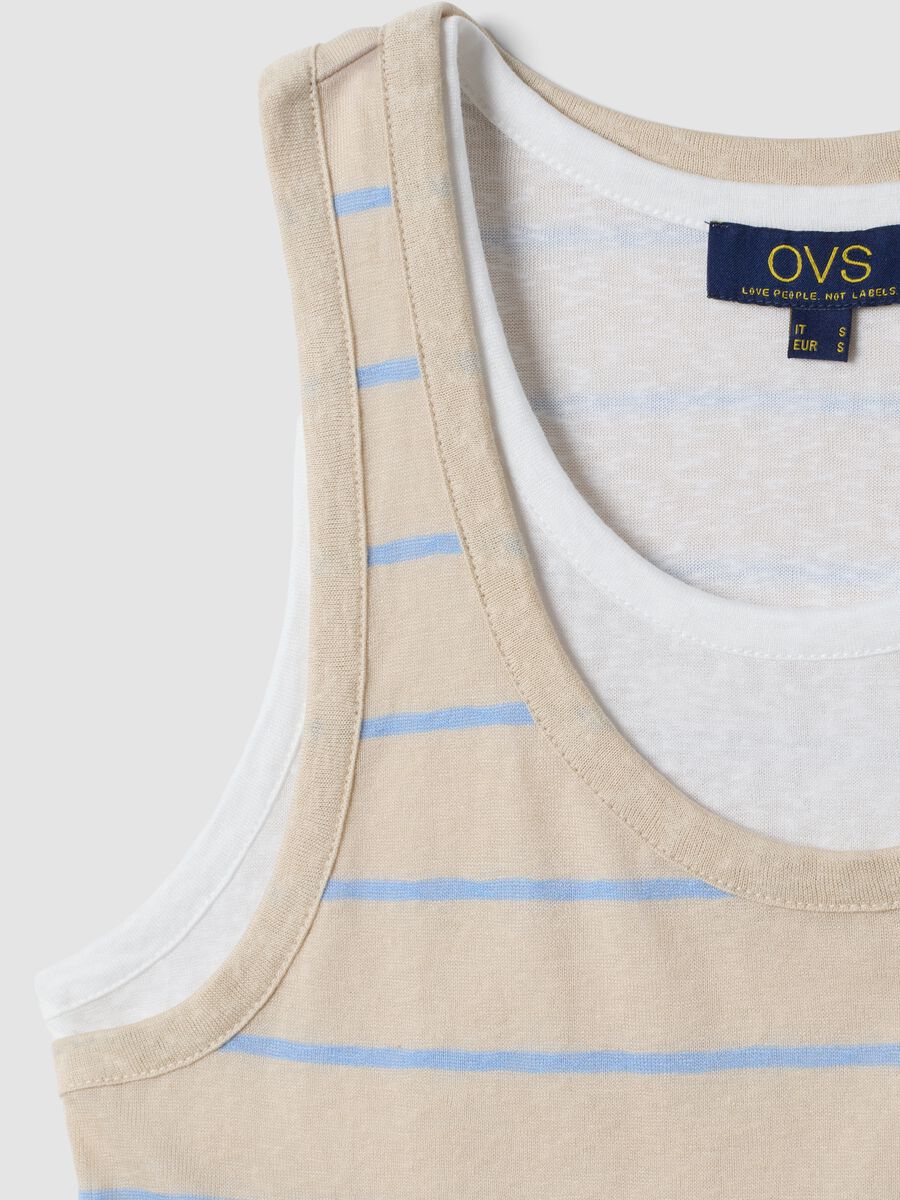 Tank top beige in misto viscosa a righe regular fit_5