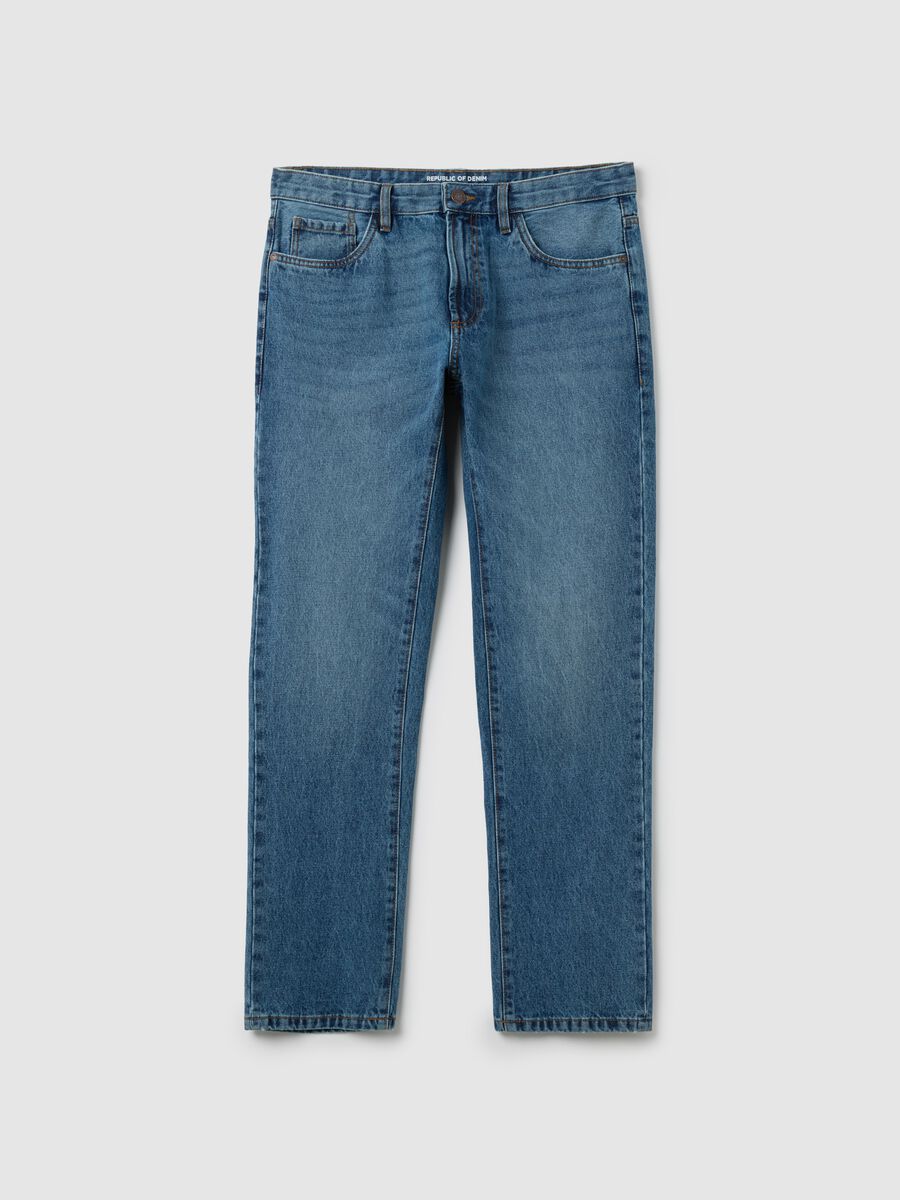 Regular fit blue denim jeans_4