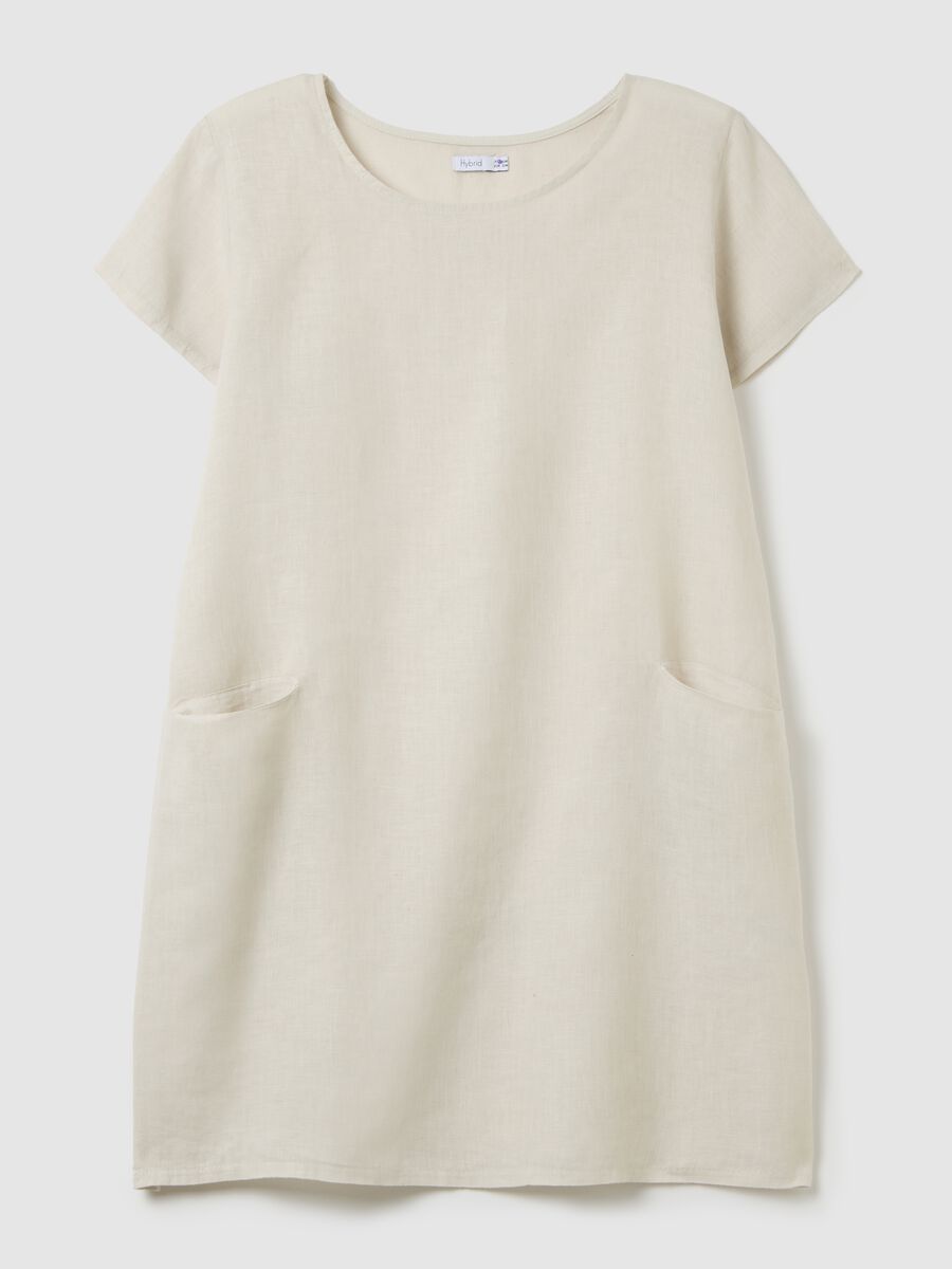 Women's pure linen beige dress regular fit with pockets_4