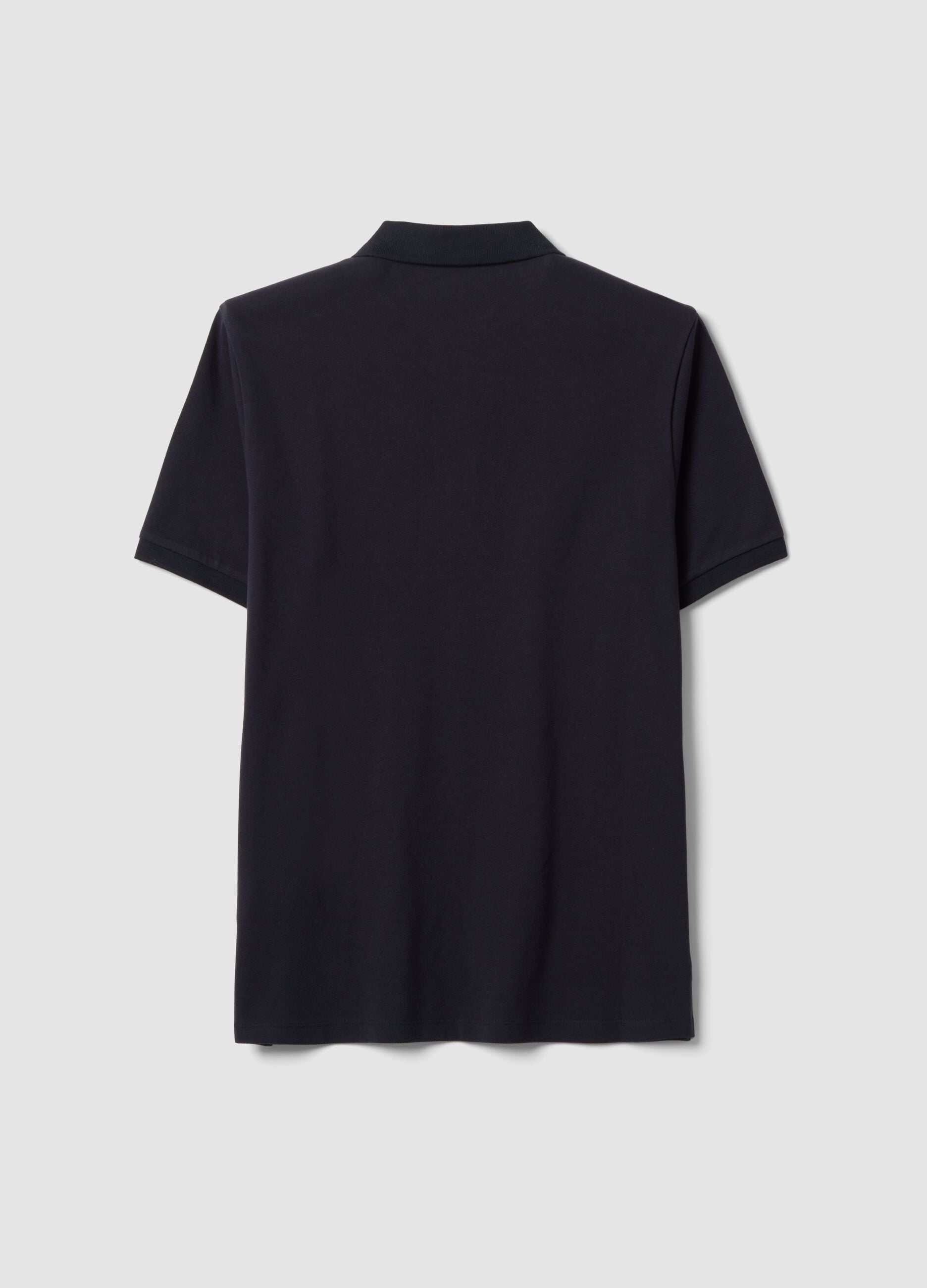Black pure cotton piqu&eacute; polo with classic collar, regular fit