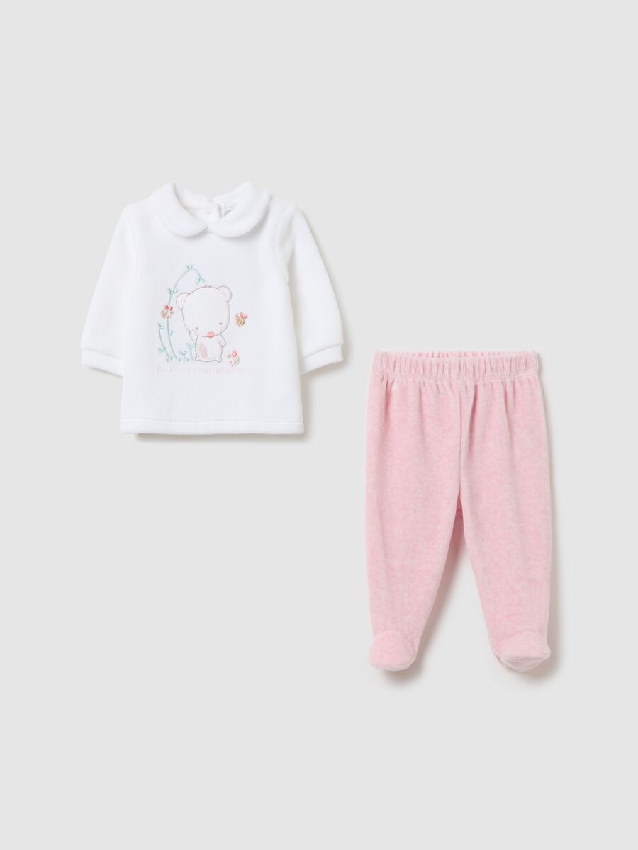 T-shirt and baby leggings set in velour with embroidery_0