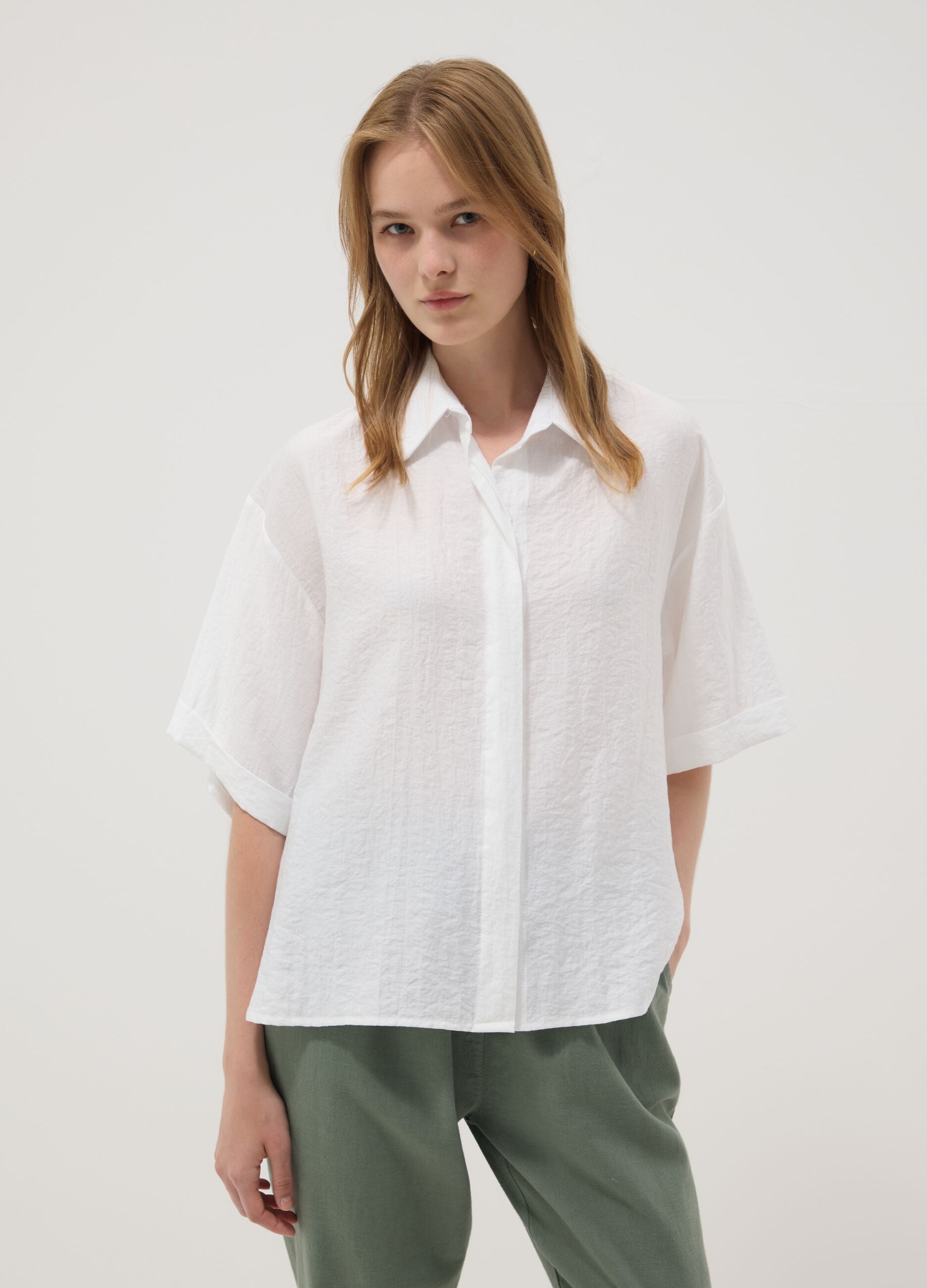 White viscose-blend shirt