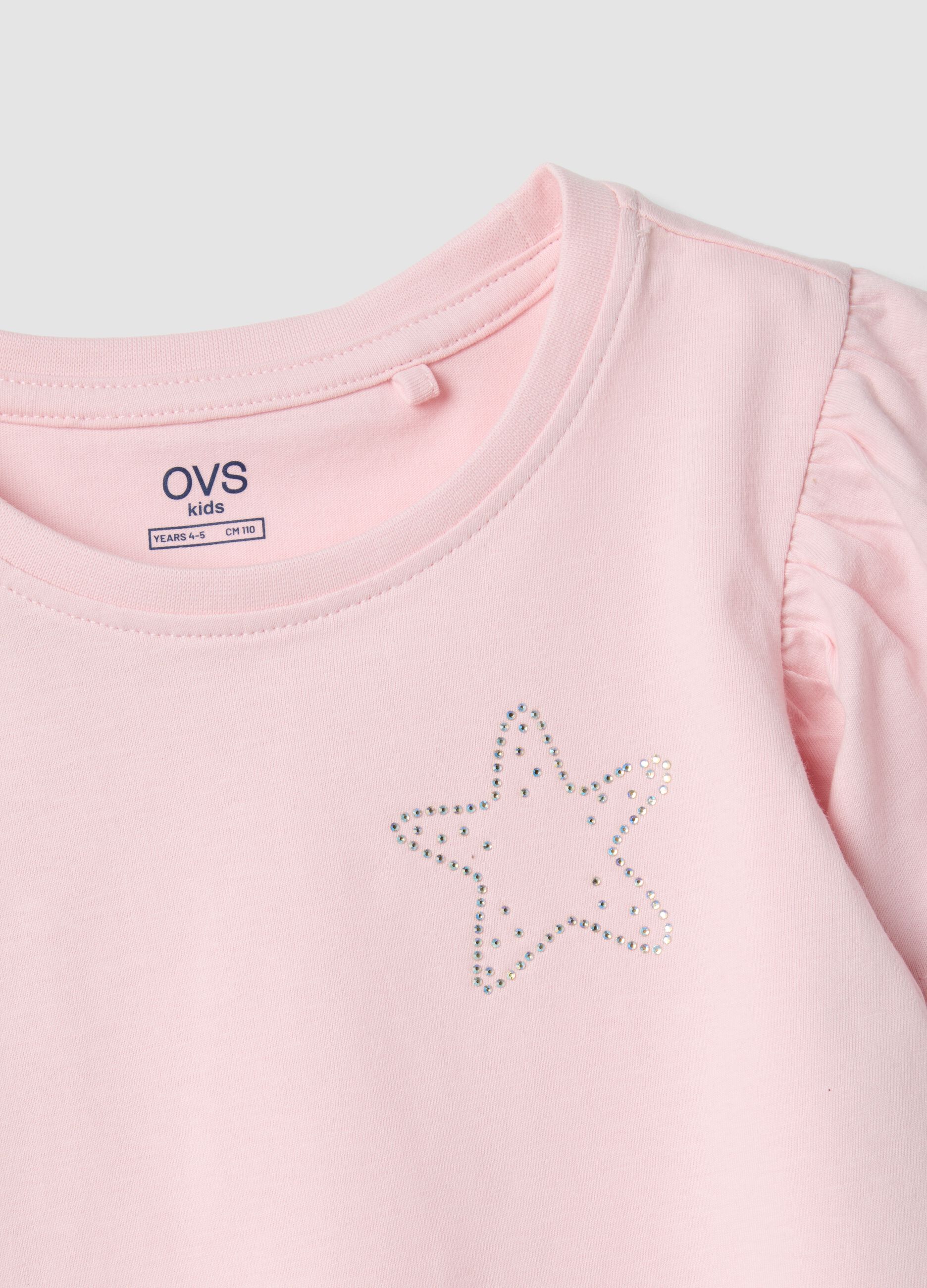 Girls&rsquo; pink pure cotton regular-fit T-shirt with star