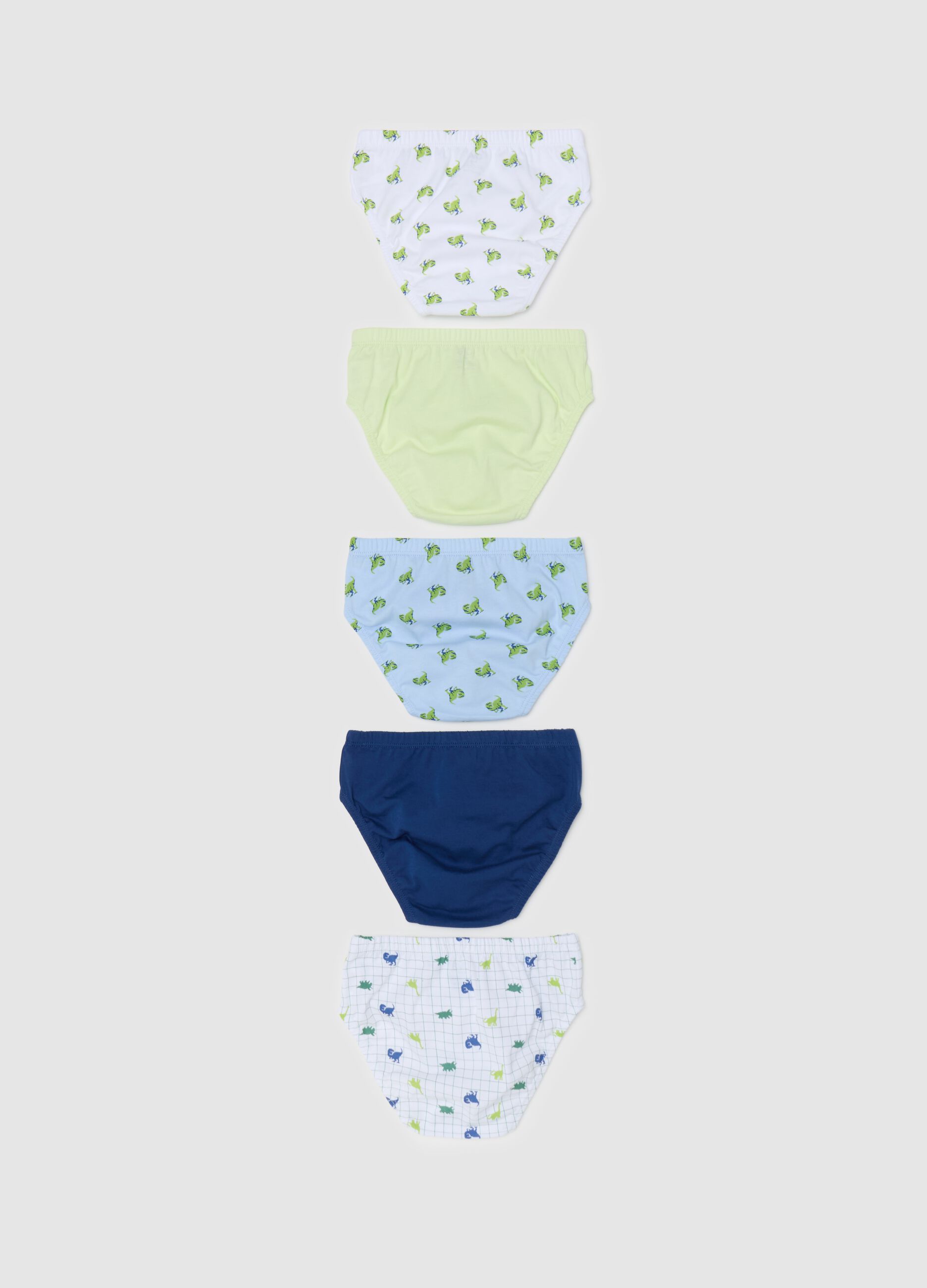 Set cinque slip in cotone con stampa dinosauri 