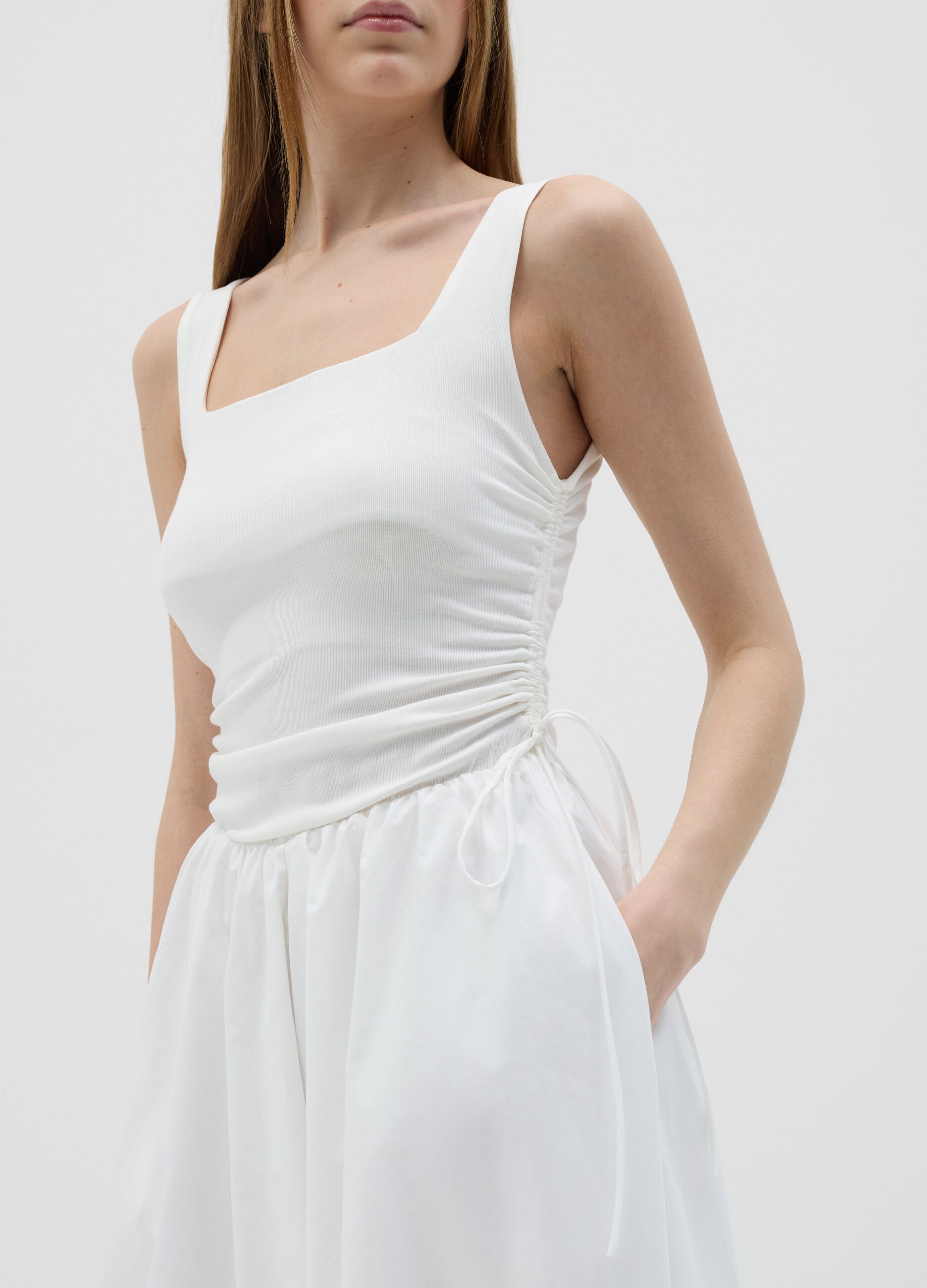 Abito lungo da donna in viscosa elasticizzata bianco regular fit