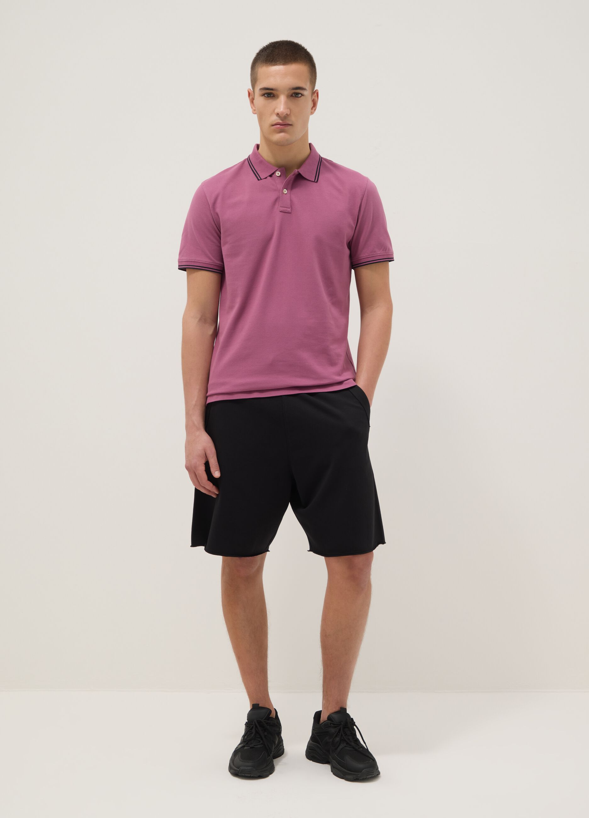 Purple stretch cotton polo shirt, regular fit