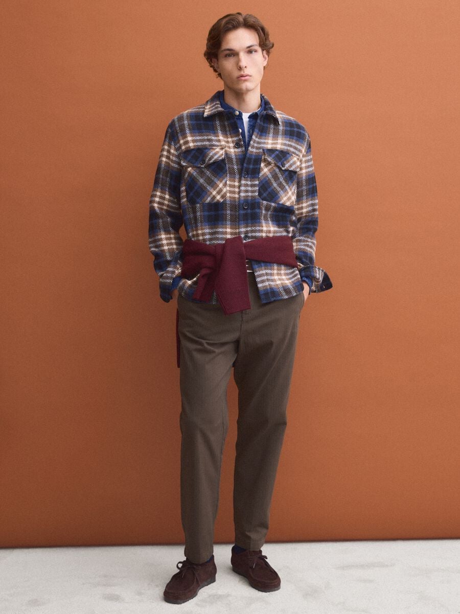 Shacket blu in misto lana a quadri over fit_2
