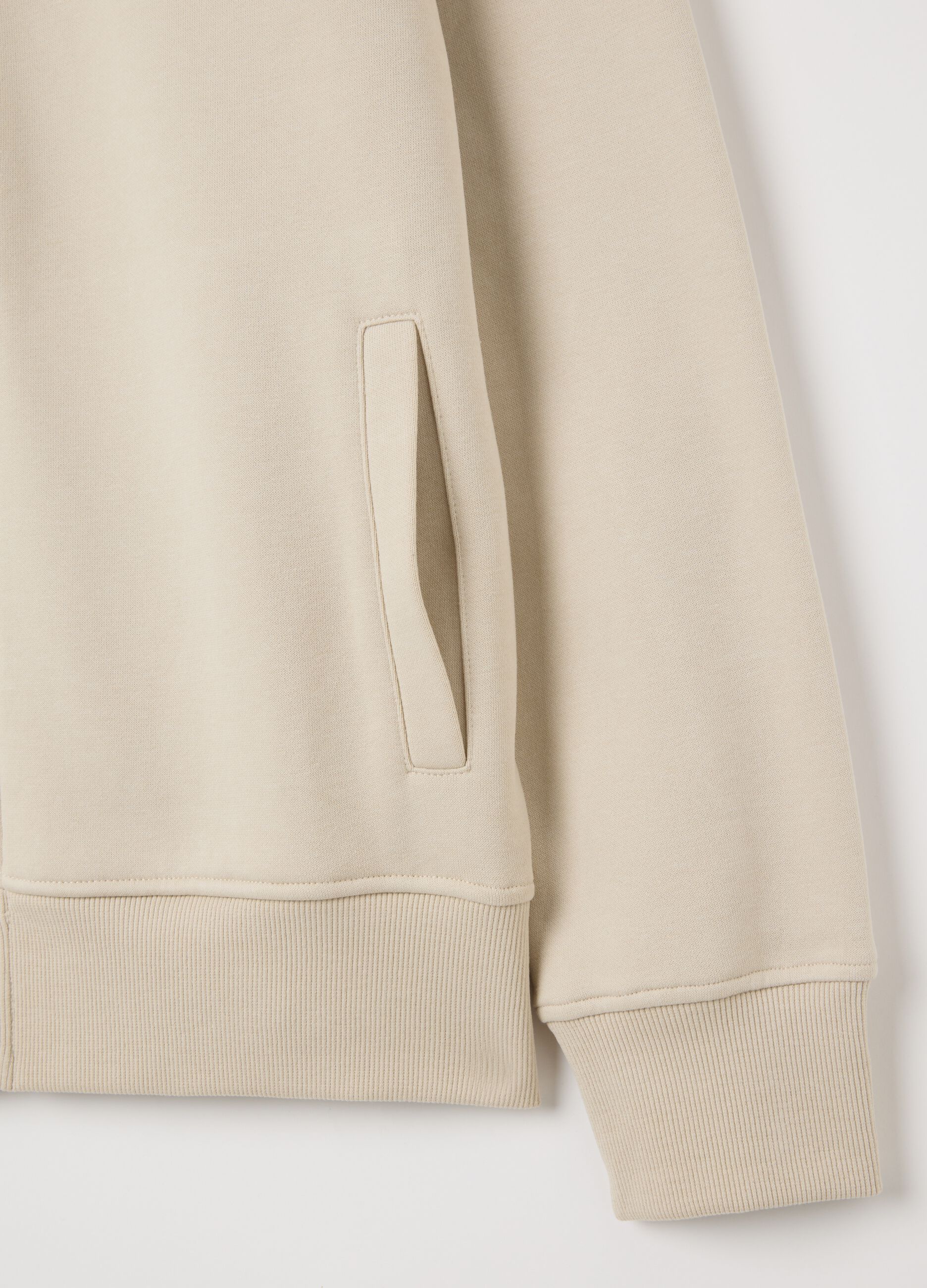 Felpa in misto cotone beige con zip