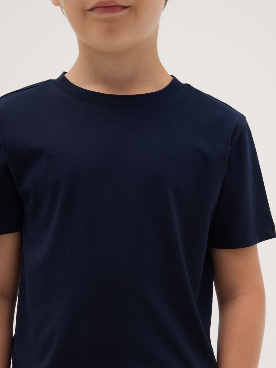 T-shirt da ragazzo in puro cotone blu slim fit con scollo rotondo_2