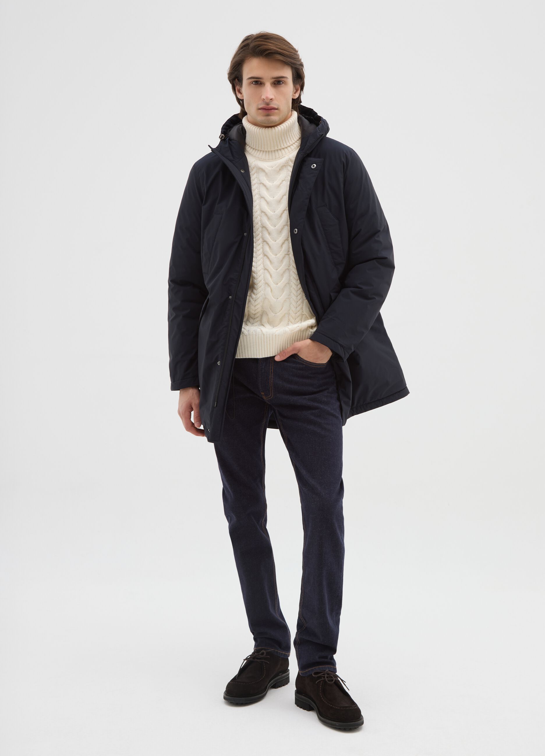 Blue regular fit padded parka with hood and zip