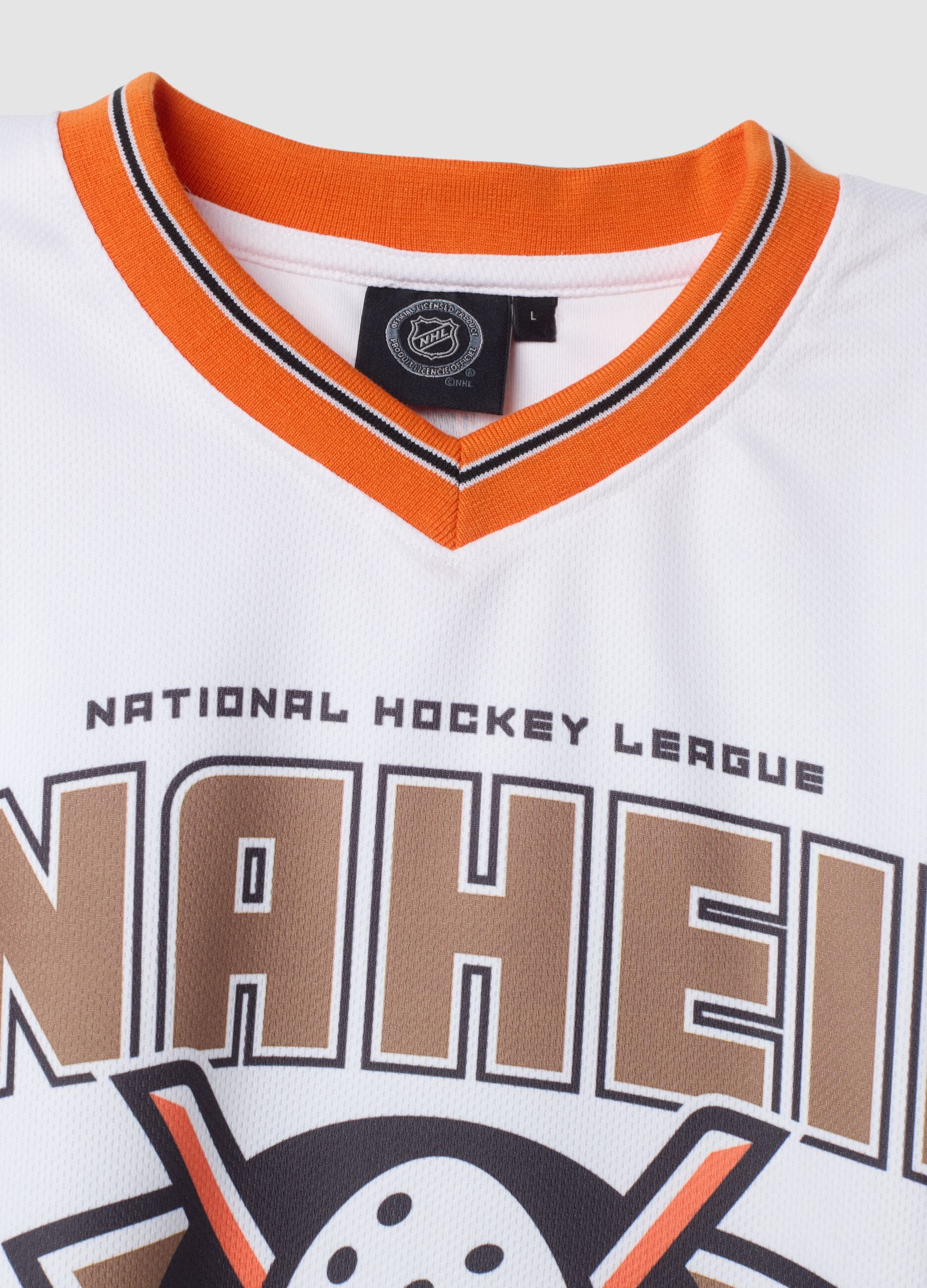 White pure cotton T-shirt with Anaheim Ducks print