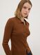 Brown fitted ribbed viscose-blend cardigan with polo collar_0
