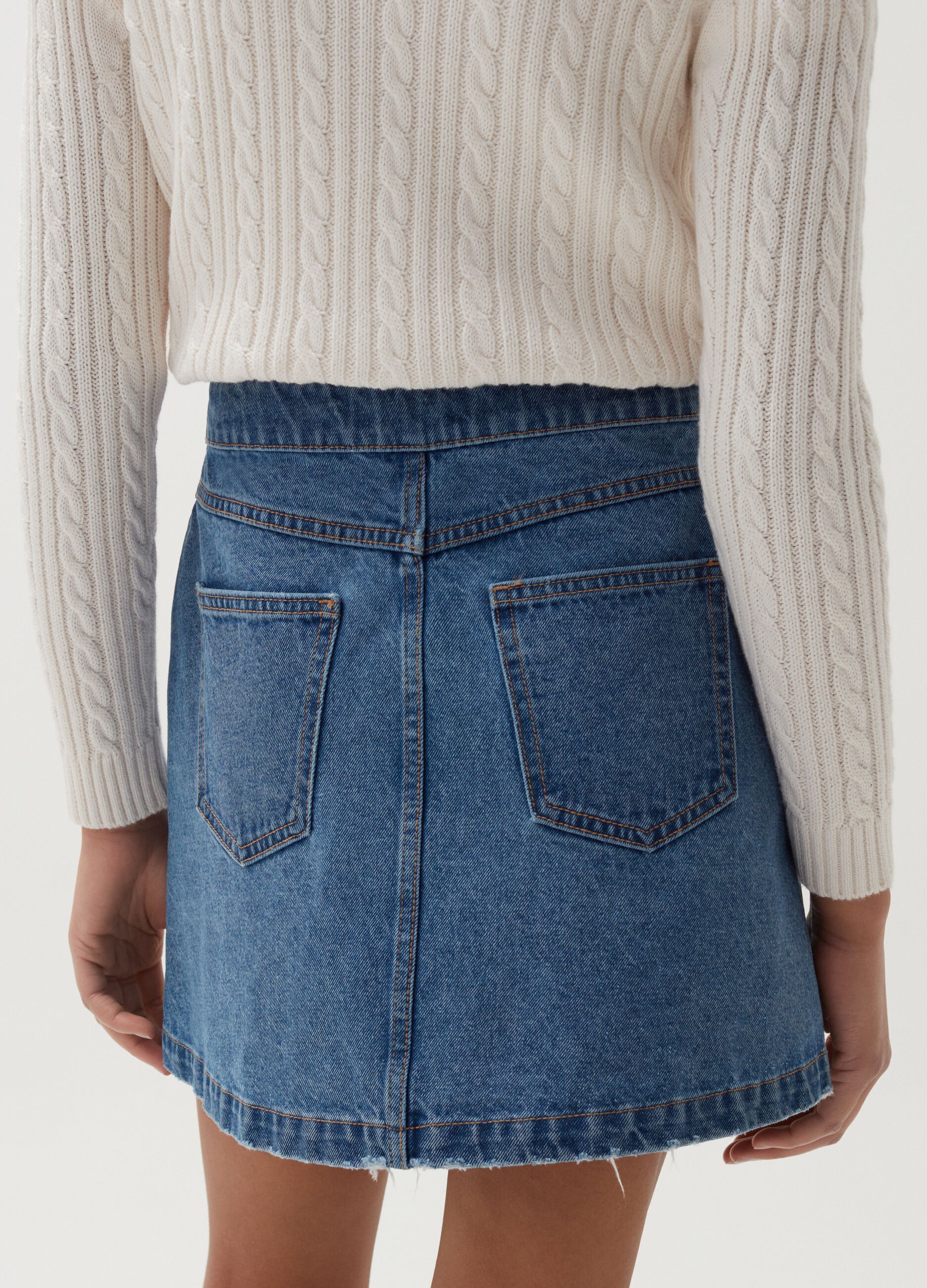 Denim mini skirt with buttons