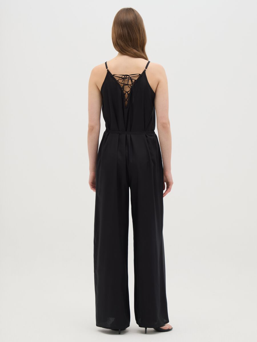 Women's jumpsuit in pure black viscose wide fit_3