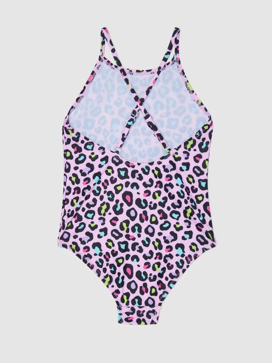 Girls’ swimsuit in multicoloured stretch fabric with print_1