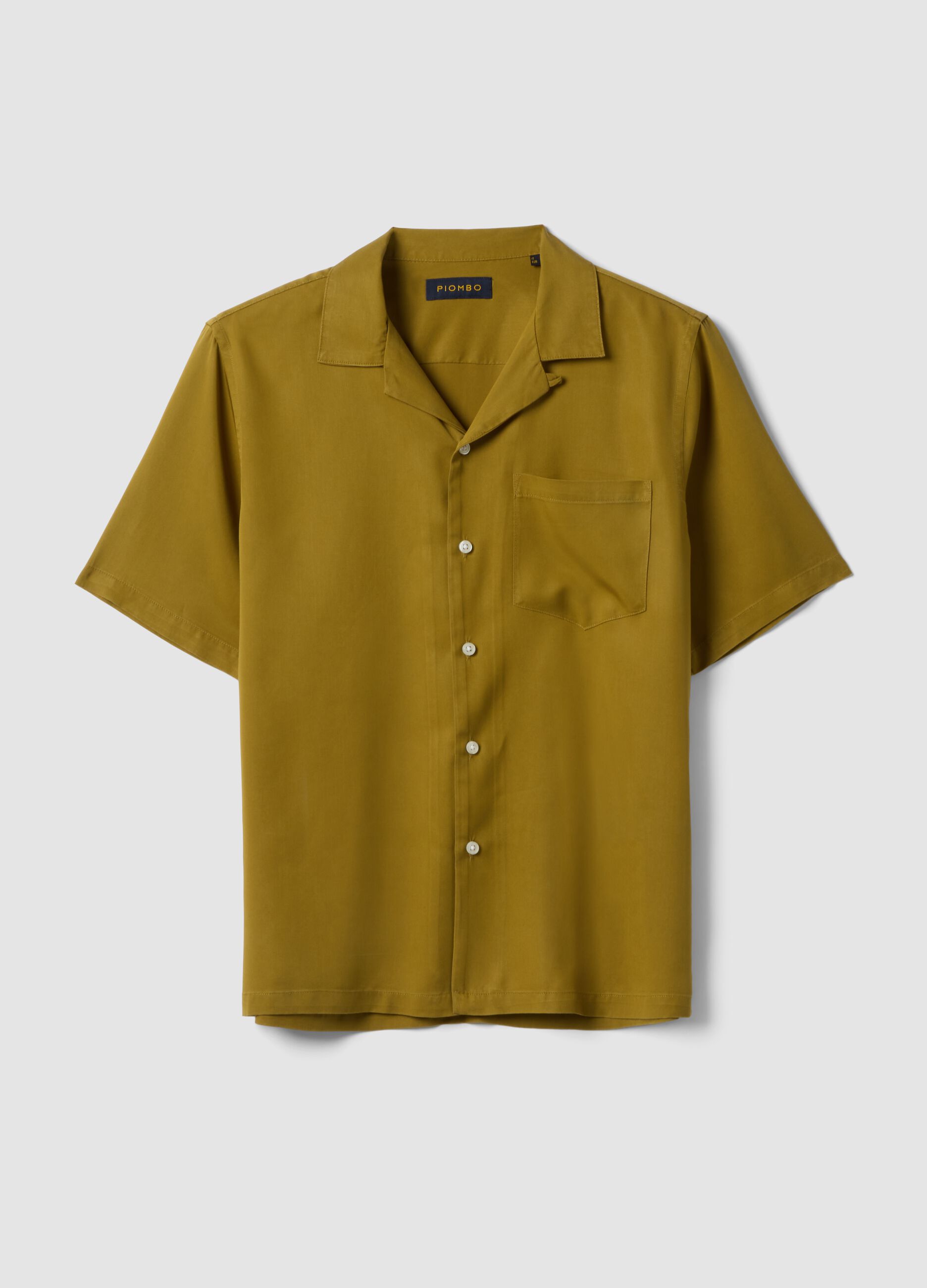 Yellow pure lyocell regular-fit shirt with bowling collar