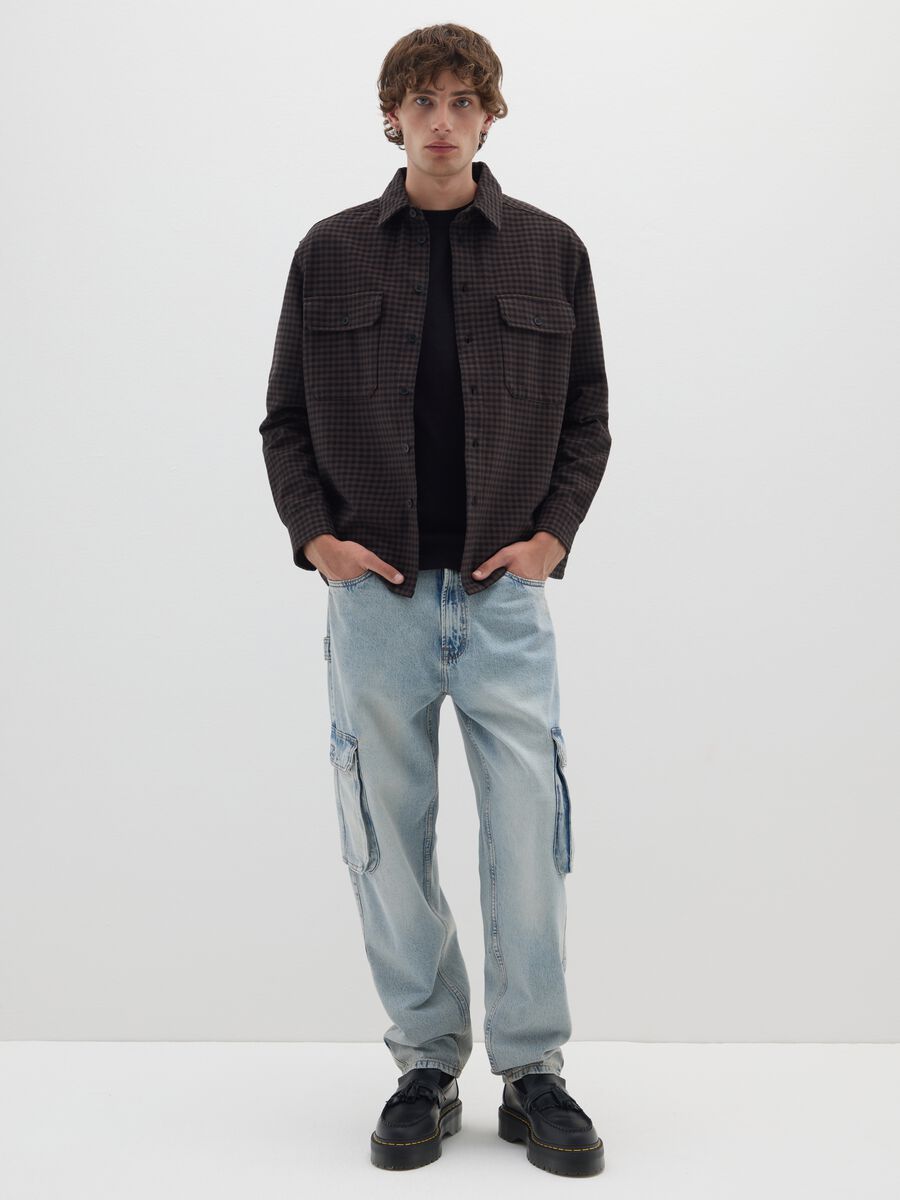 Brown plaid shirt in pure cotton and flannel with regular fit_3
