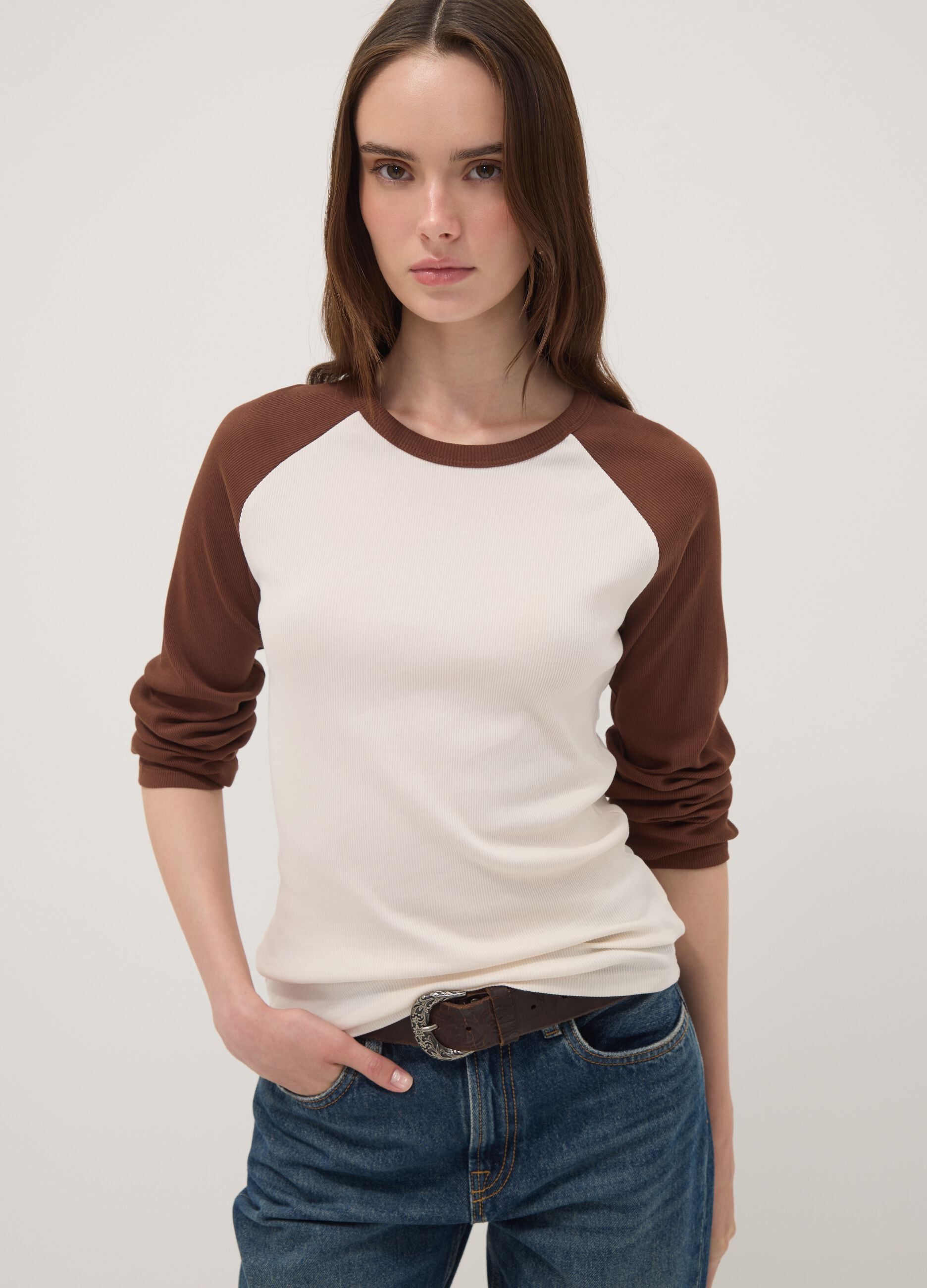 White pure cotton long-sleeved T-shirt