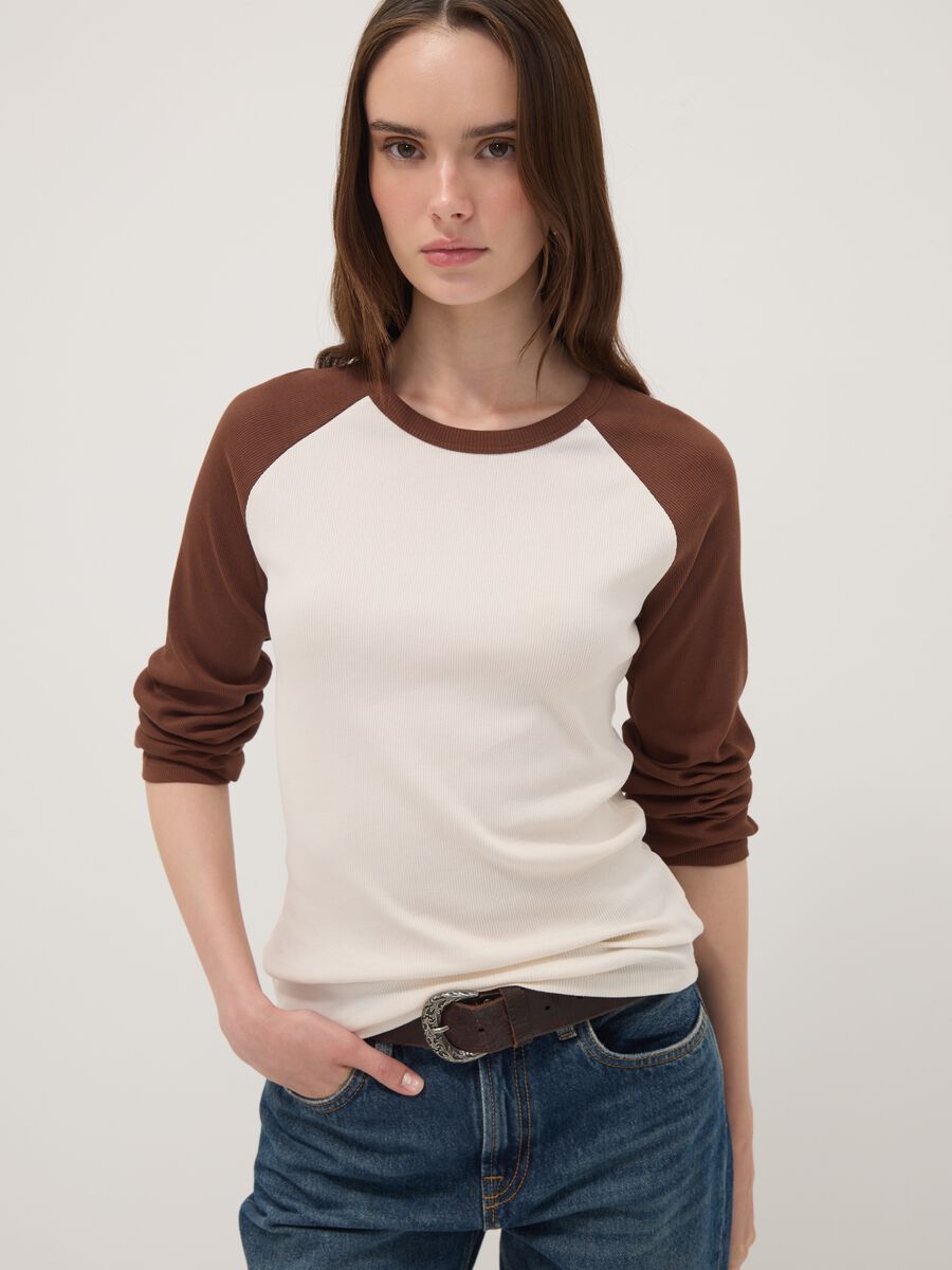 T-shirt bianca in puro cotone a maniche lunghe_0