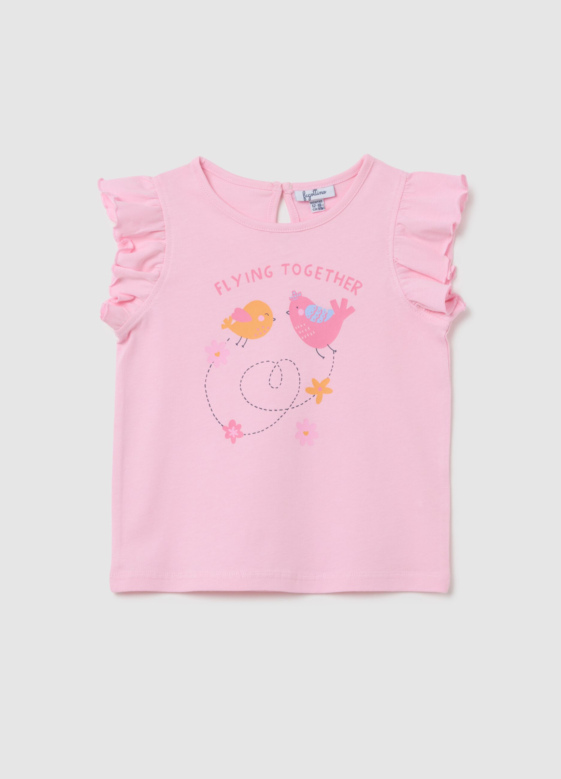 Baby girl pink pure cotton regular fit t-shirt with ruffles