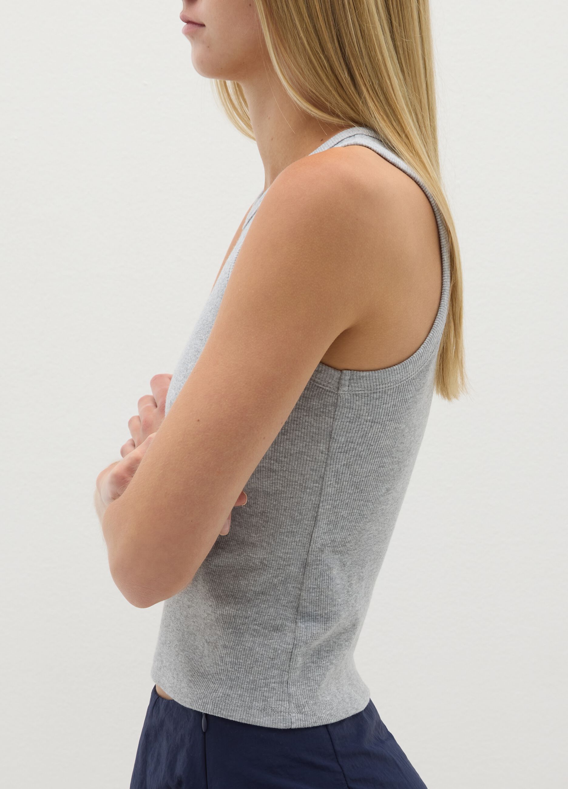 Women's fitted grey cotton blend vest
