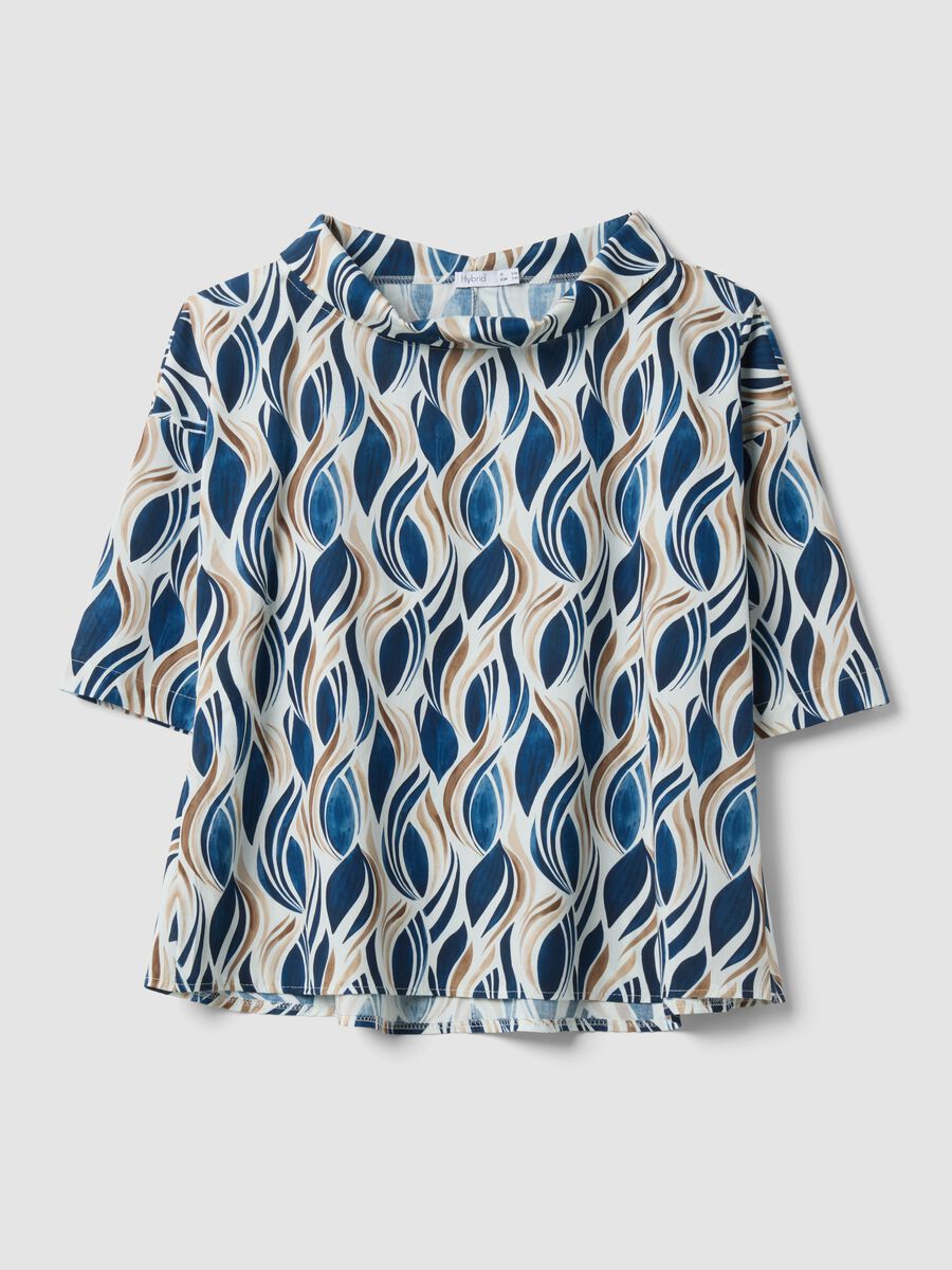 Multicoloured stretch cotton top with soft collar_4