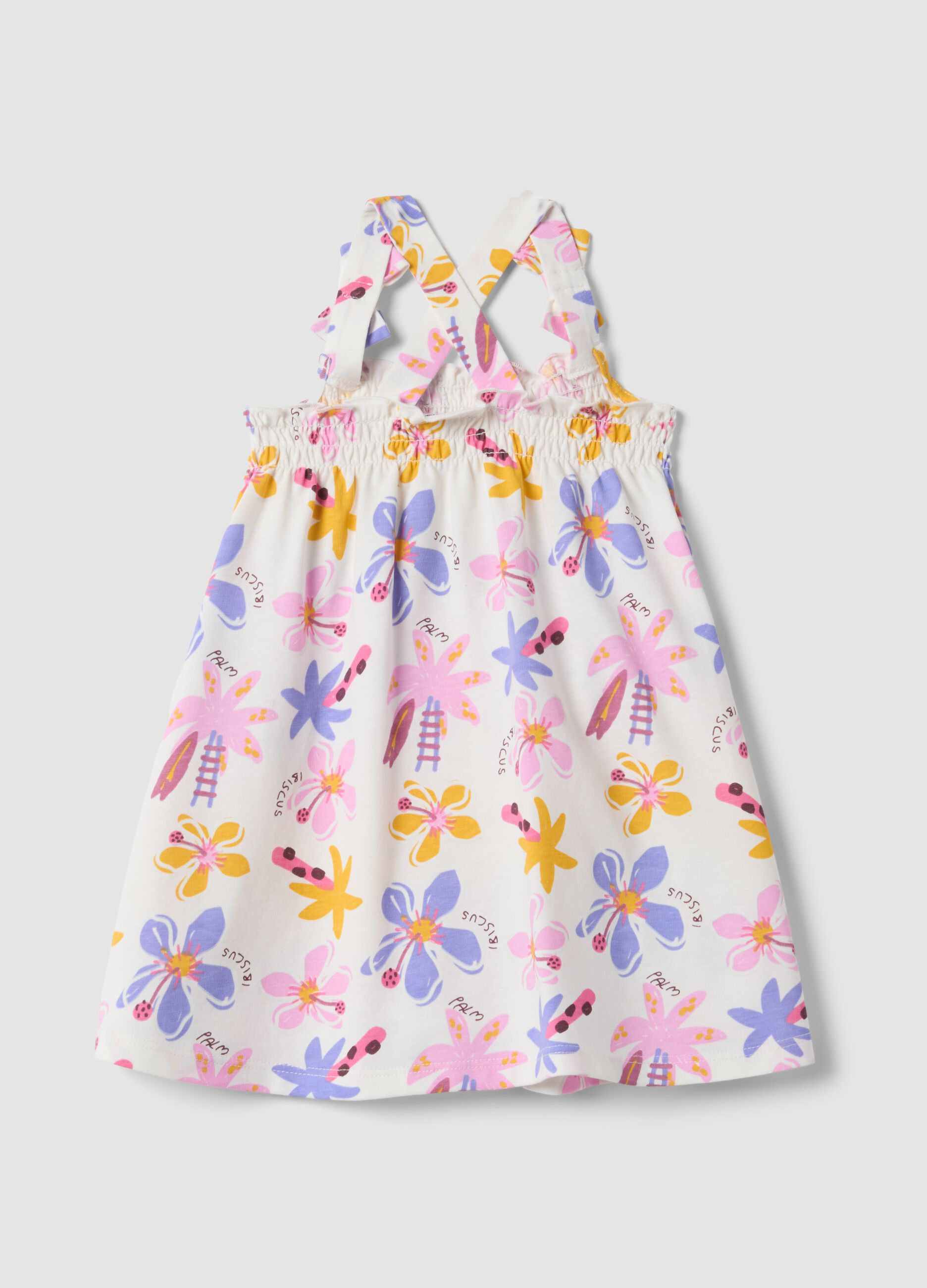 White pure cotton dress with floral print